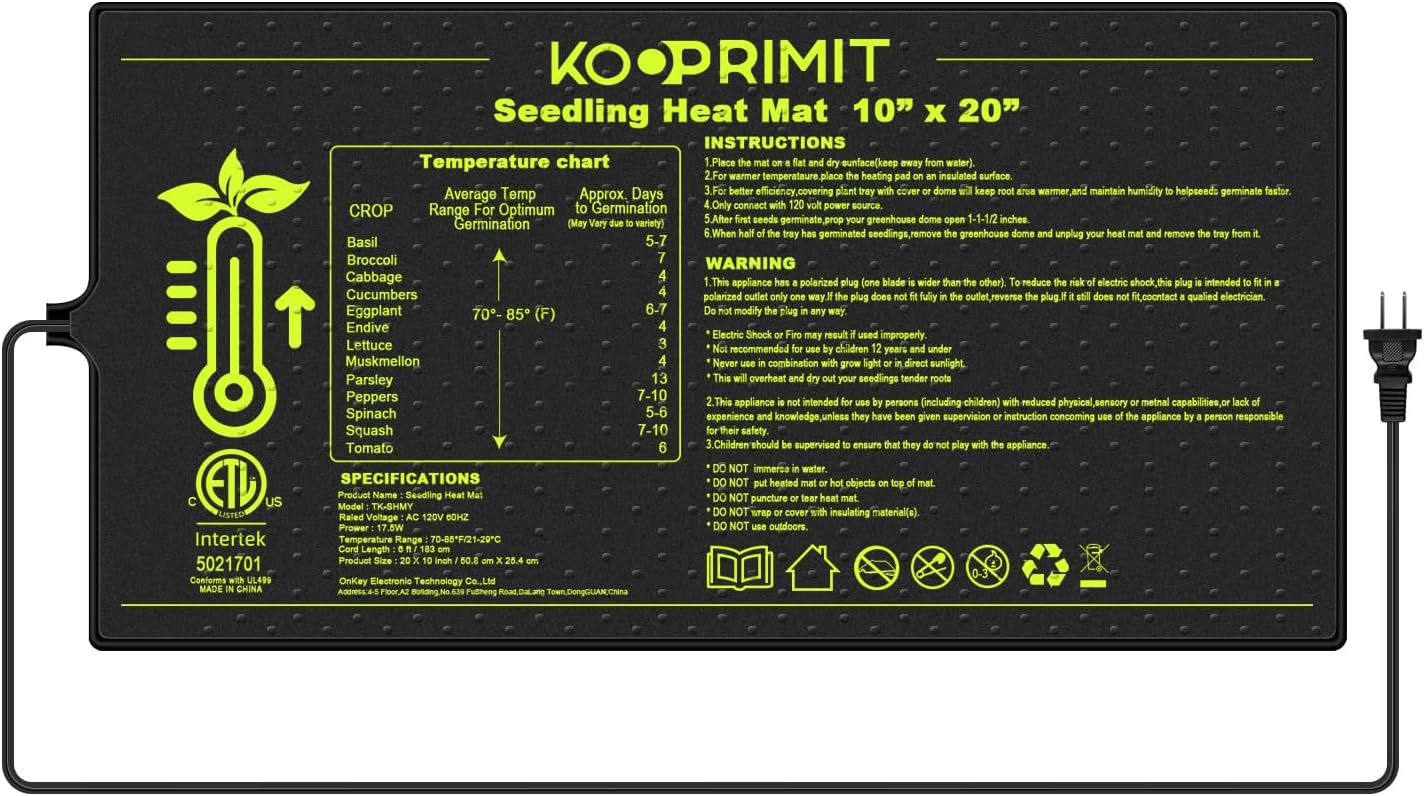 ETL Certified Seedling Heat Mat 1 Pack, Kooprimit