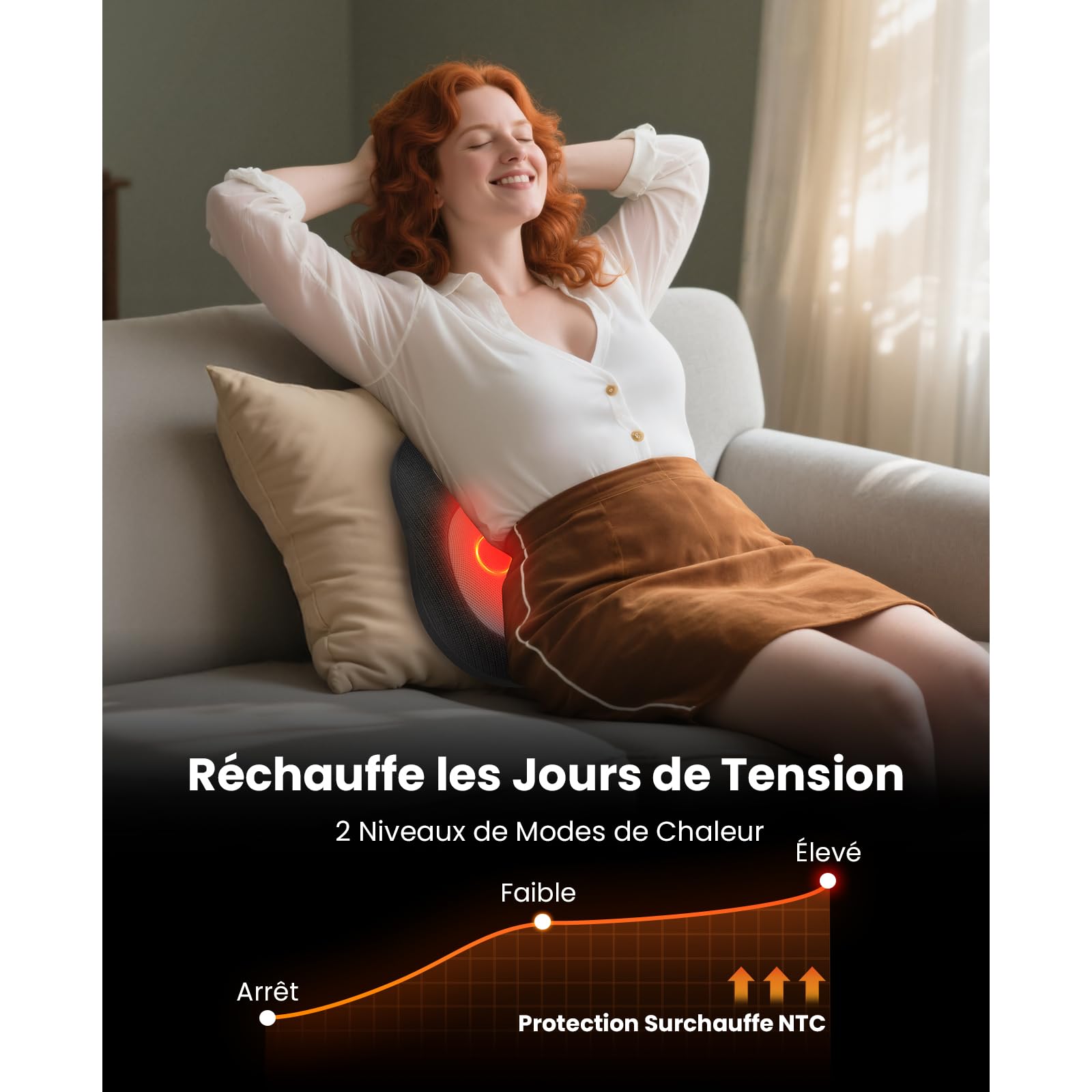 BOB AND BRAD Masseur Dos et Cervicales avec Chaleur pour Soulagement Douleur, EZBack Go Massage Shiatsu 4D Tissus Profonds, Coussin Massant avec Poignée Bureau et Maison, Cadeau Hommes et Femmes