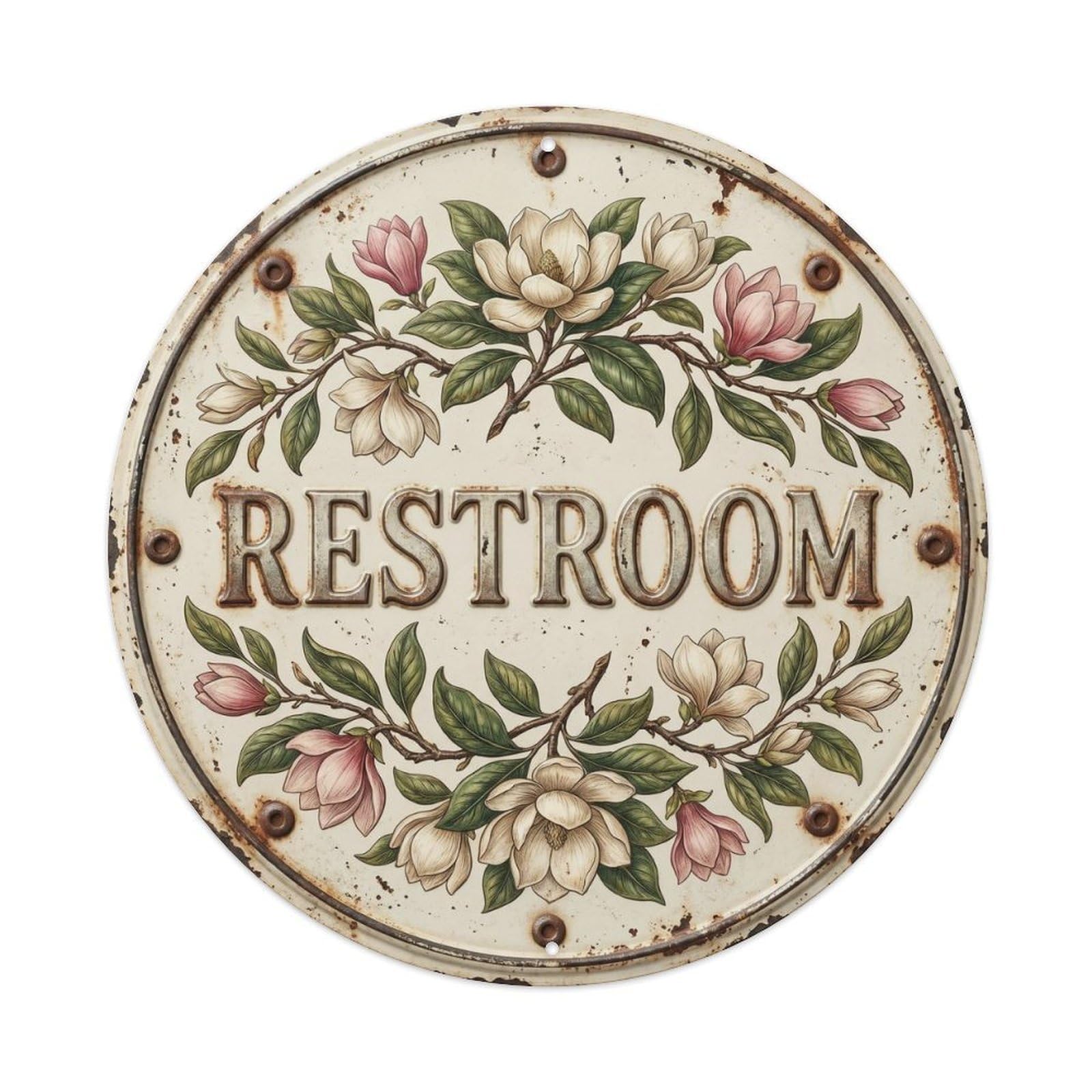 Botanical Floral Room Label Restroom Magnolia Metal Tin Sign