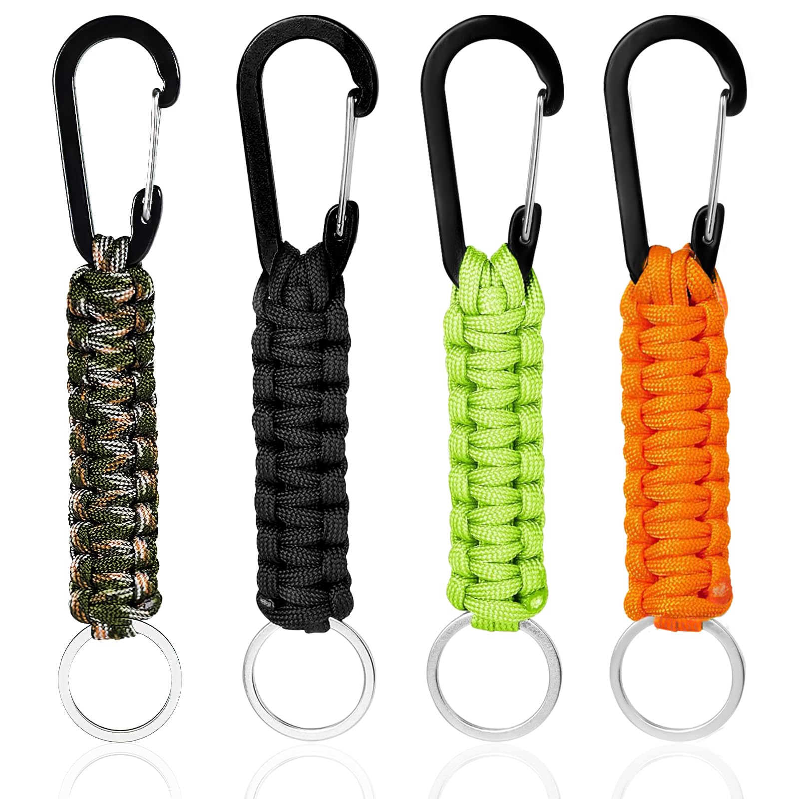 mvorry 4 Stück Schlüsselanhänger Paracord, Paracord-Karabiner, Karabiner Schlüsselanhänger, Geflochtenes Lanyard für Camping Wandern Outdoor & Alltag