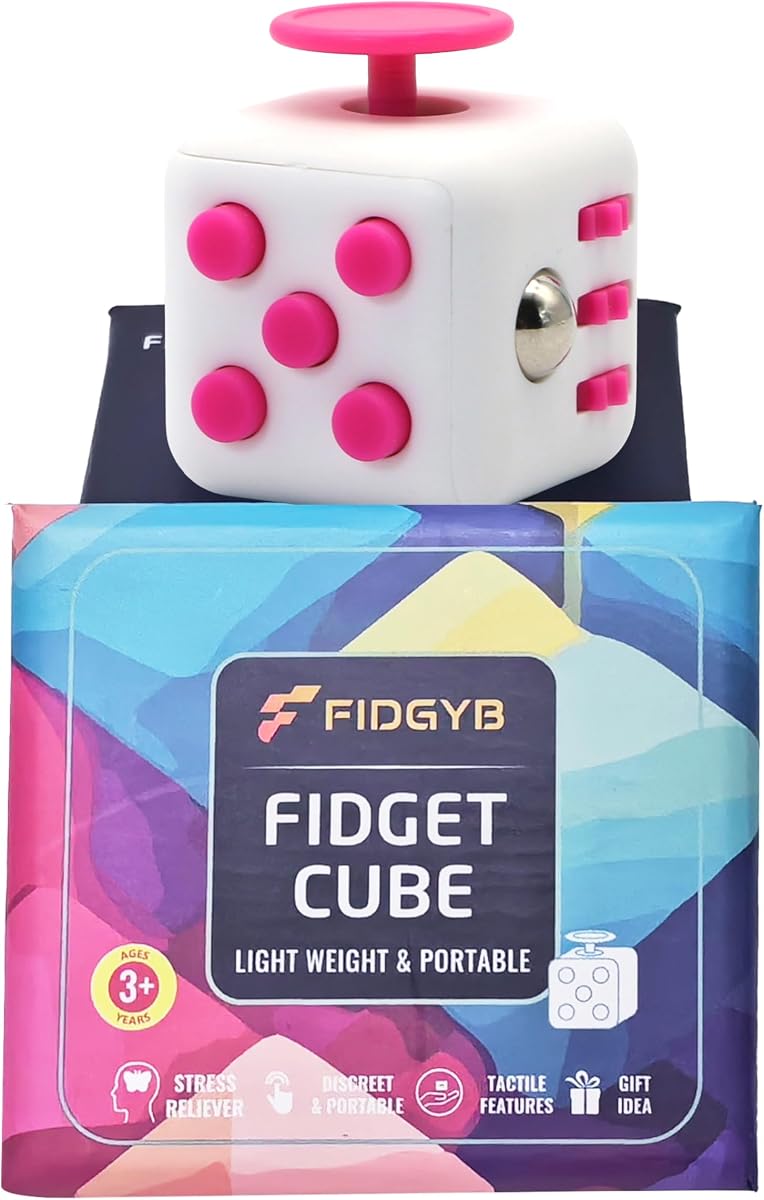 Cube Fidget Stress Relief Toy for Adults & Kids, Smooth, Quiet Sensory Toy for Anxiety, Focus & ADHD Idea[WHI_Pink]
