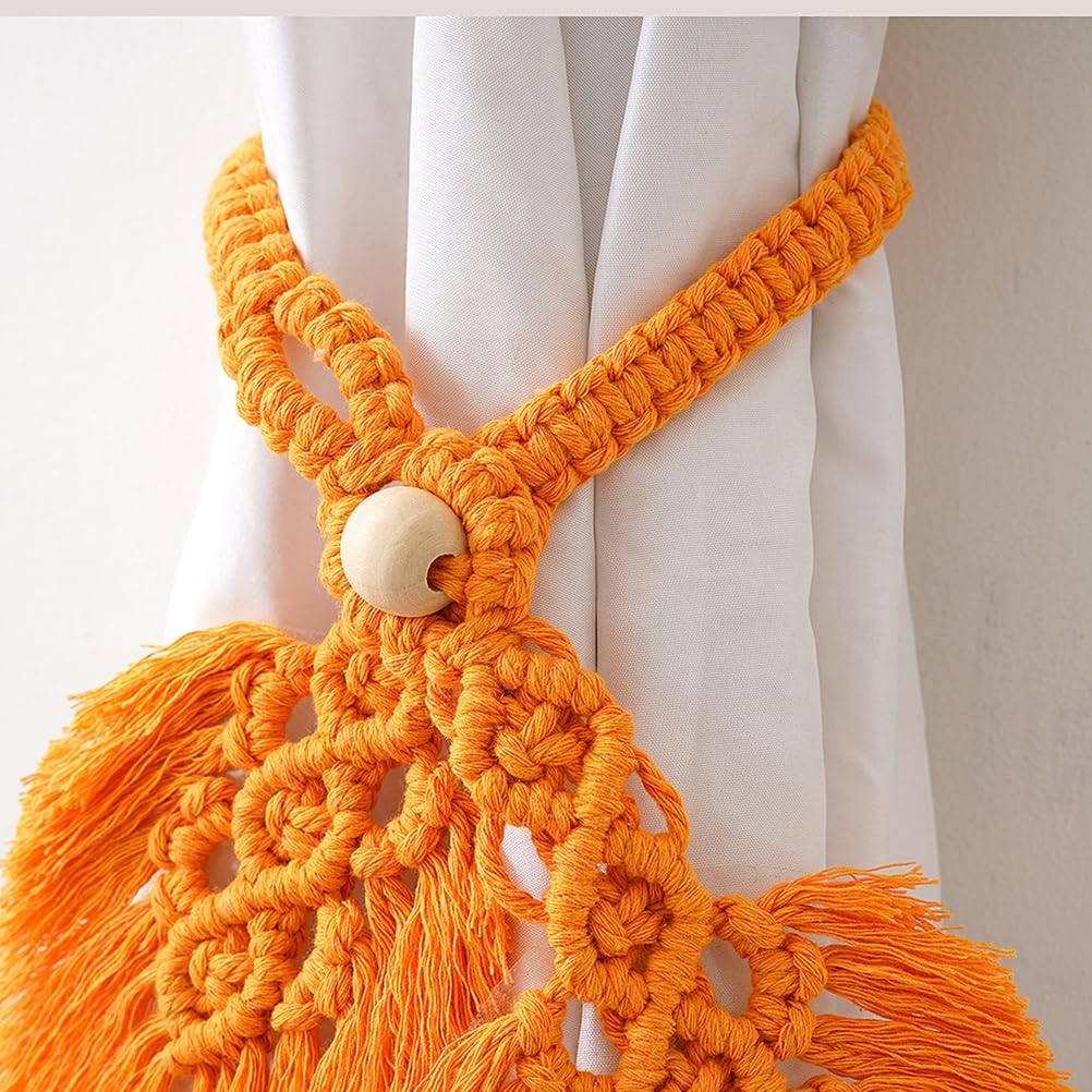 4PCS Boho macramé Rideau embrasses Feuille Pompon Design tissé à la Main Corde de Coton Ferme Rideau Attacher Dos Supports,4pack