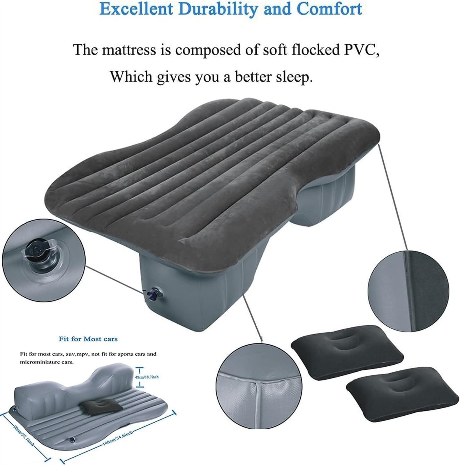 Colchoneta Hinchable Coche Cama De Aire Coche Colchón Aire Inflable Respaldo Cama Asiento SUV Camiones Tamaño Mediano Viajes Al Aire Libre Camping, Almohadilla Dormir Universal Accesorios Coche