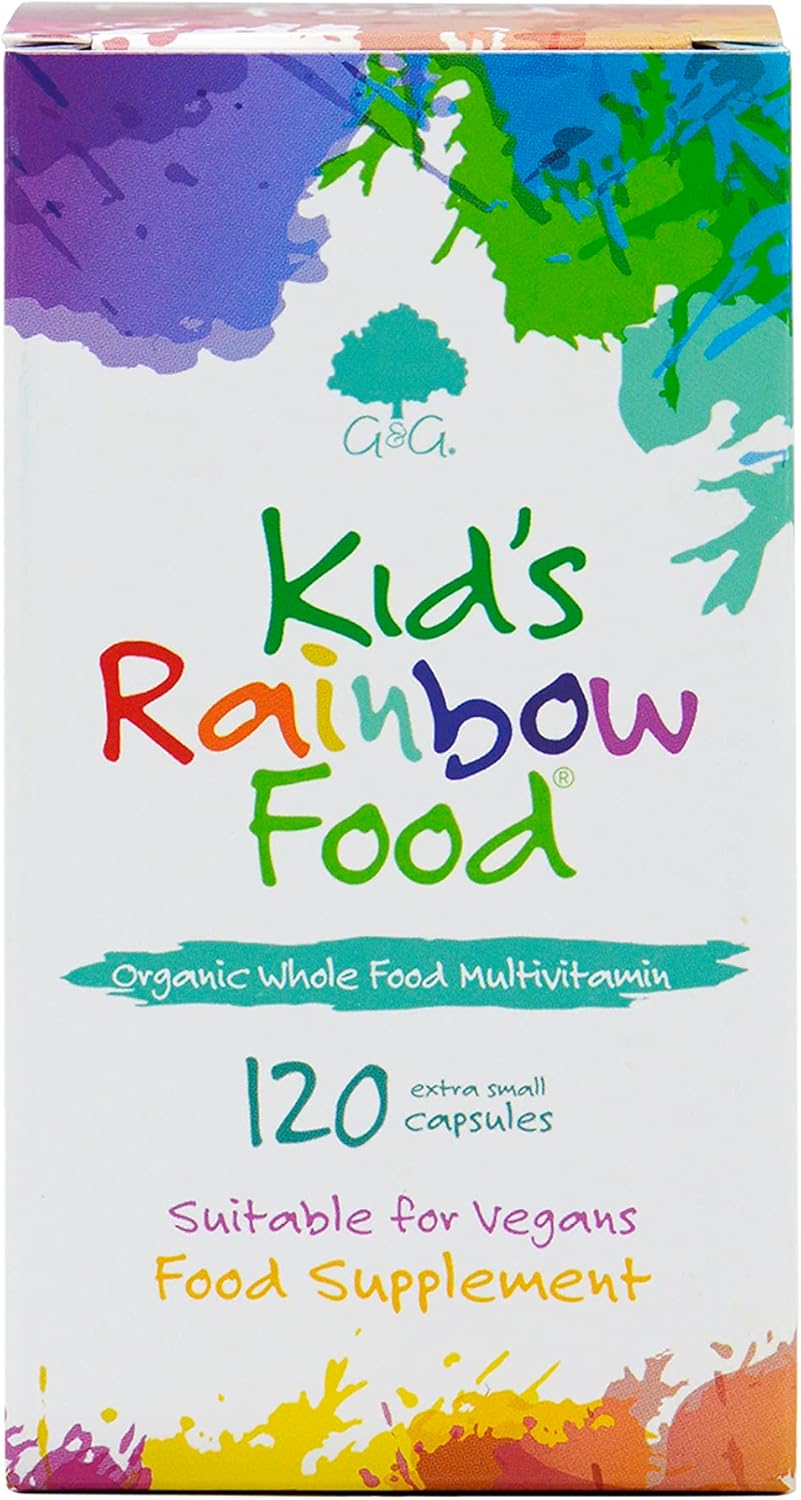 Kids Rainbow Food – Organic Whole Food Multivitamin Supplement – Ideal for Children – 120 Vegan Capsules – Non-GMO, Made in The UK by G&G Vitamins