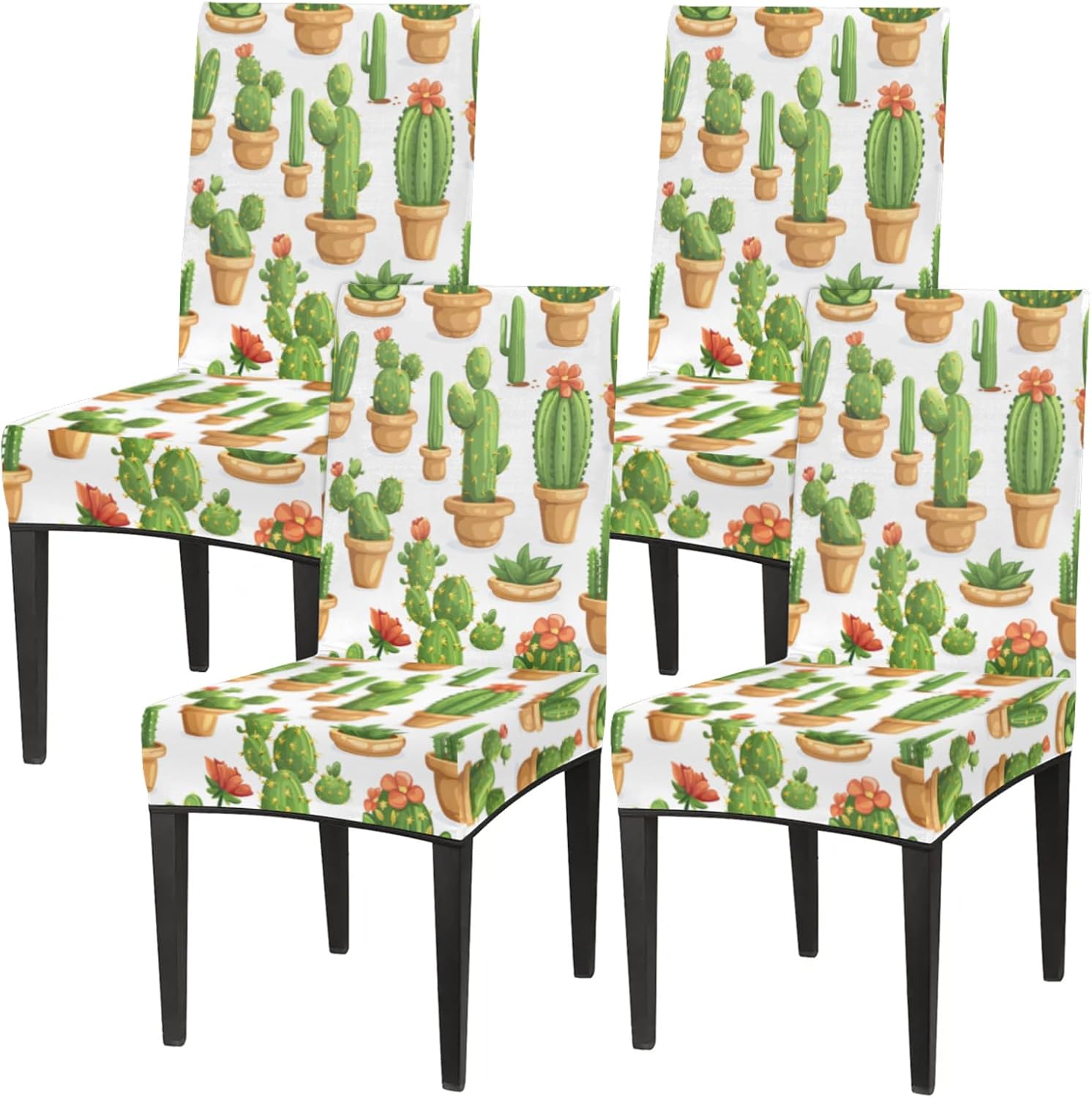 QsirBC Cute Cactus Plant Stretch Dining Room Chair Covers Set of 6 Chair Slipcovers Removable Washable Kitchen Seat Covers Chair Protectors for Hotel Party Wedding