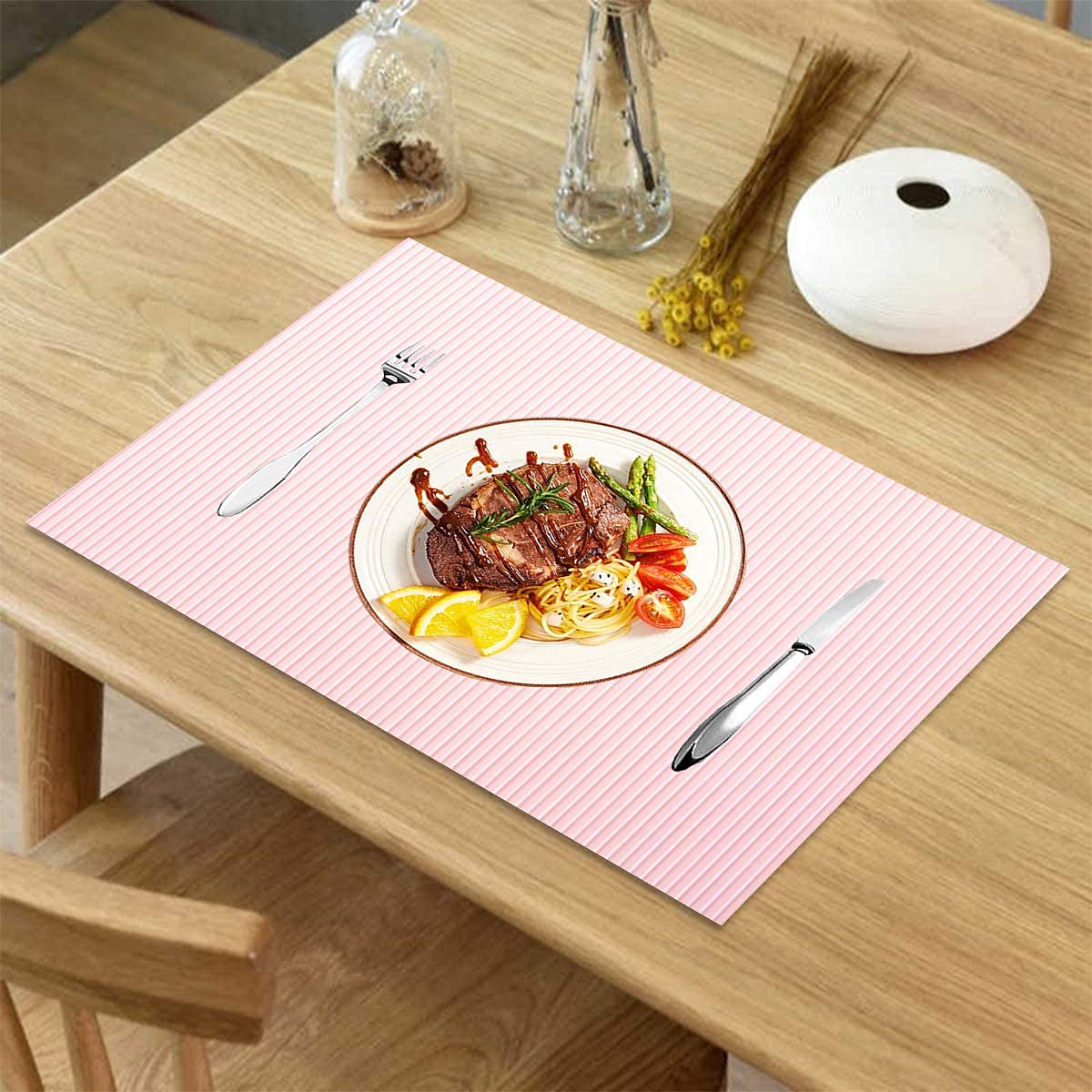 Rosa Silikon-Tischsets, Set mit 8 Gummi-gestreiften Rillen, wasserdicht, rutschfest, Esszimmer-Tischset für Küche, Hochzeitsdekoration, Kinder, hitzebeständige Esszimmer-Tischsets