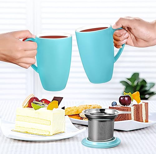 Miniatura 7 de Taza de té de cerámica con infusor de hojas sueltas y tapa, 16 onzas, taza de café apta para microondas y lavavajillas, moderno colador de té de