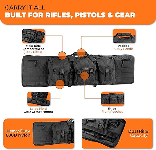 Vista 2 de TLO Outdoors Estuche doble para pistola de rifle, bolsa de rango suave, espacio para dos rifles, escopetas y almacenamiento para pistolas, pistolas