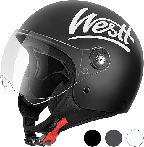 Miniatura 1 de Westt Open Face Helmet - Motorcycle Helmet Moped 34 Half Vespa Vintage with Visor- Helmets for Adults DOT Touring Men Women Scooter Classic Series