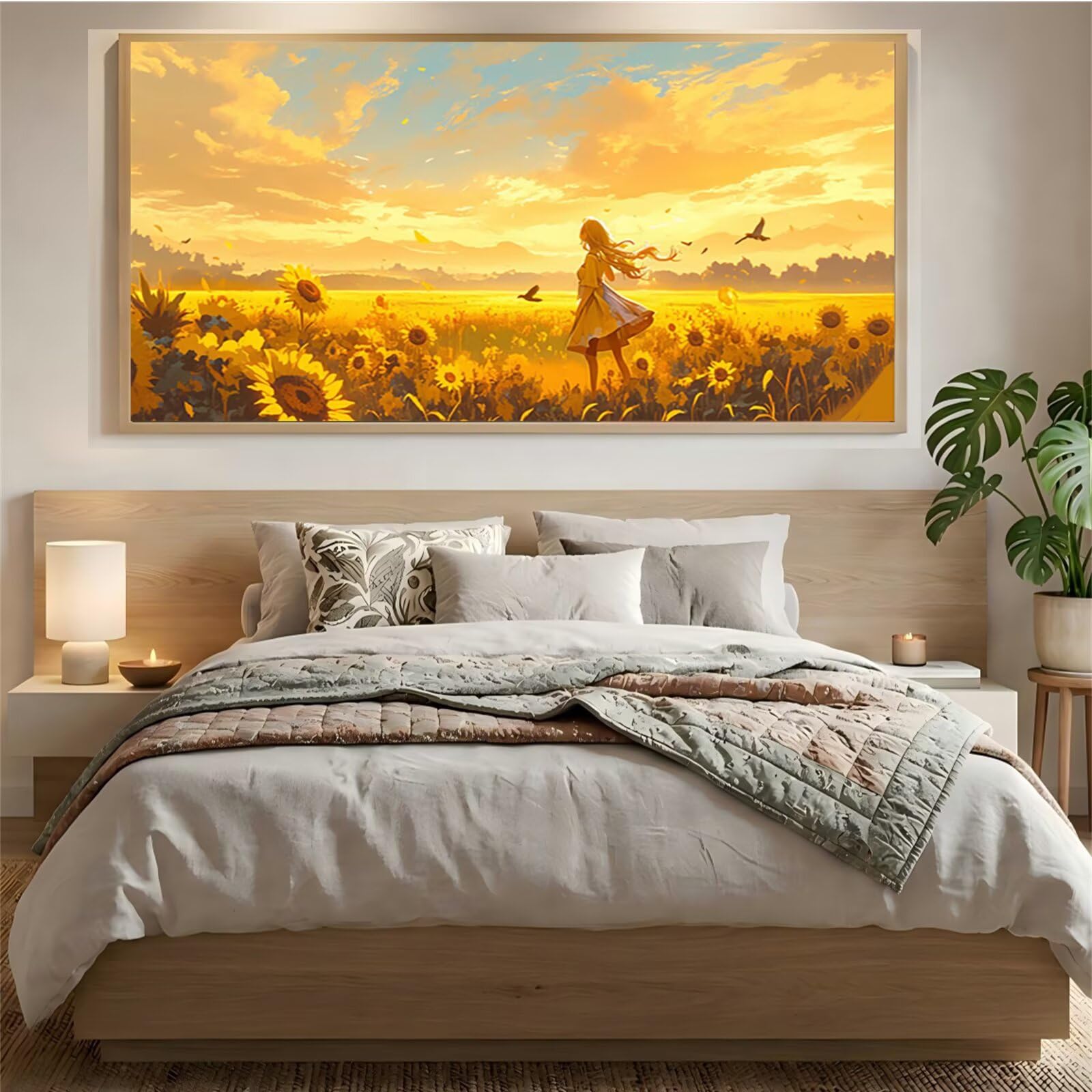 Piękny, diamentowy obraz dla dorosłych, duży rozmiar XXL, 70 x 140 cm, 5D, słonecznik, zestaw do malowania diamentami dla dorosłych, "zrób to sam", haft z narzędziami, malowanie, pełne wiertło