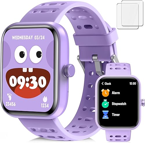 ENOMIR Kids Smart Watch for Boys Girls, Kids Watch with Health Monitor, Activities Track & Pedometer, Long-Lasting Digital Watches with Caring Reminders & Puzzle Games, Gifts for Child Teen-Purple
