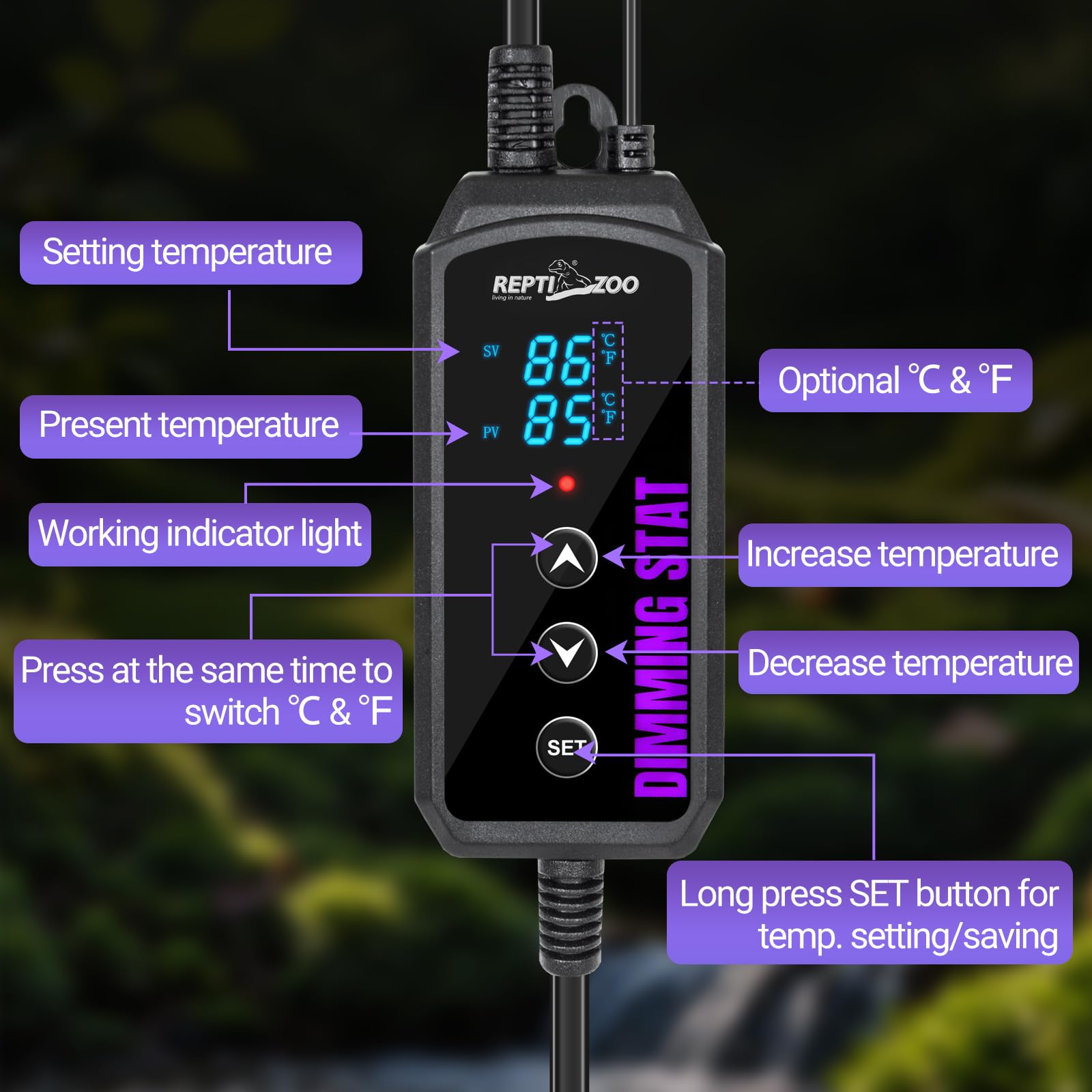 REPTI ZOO Reptile Dimming Thermostat, PID Heat Lamp Temperature Controller with LED Digital Screen for Reptile Heat Lamp Heat Mat & Heaters, Memory Function - image 7