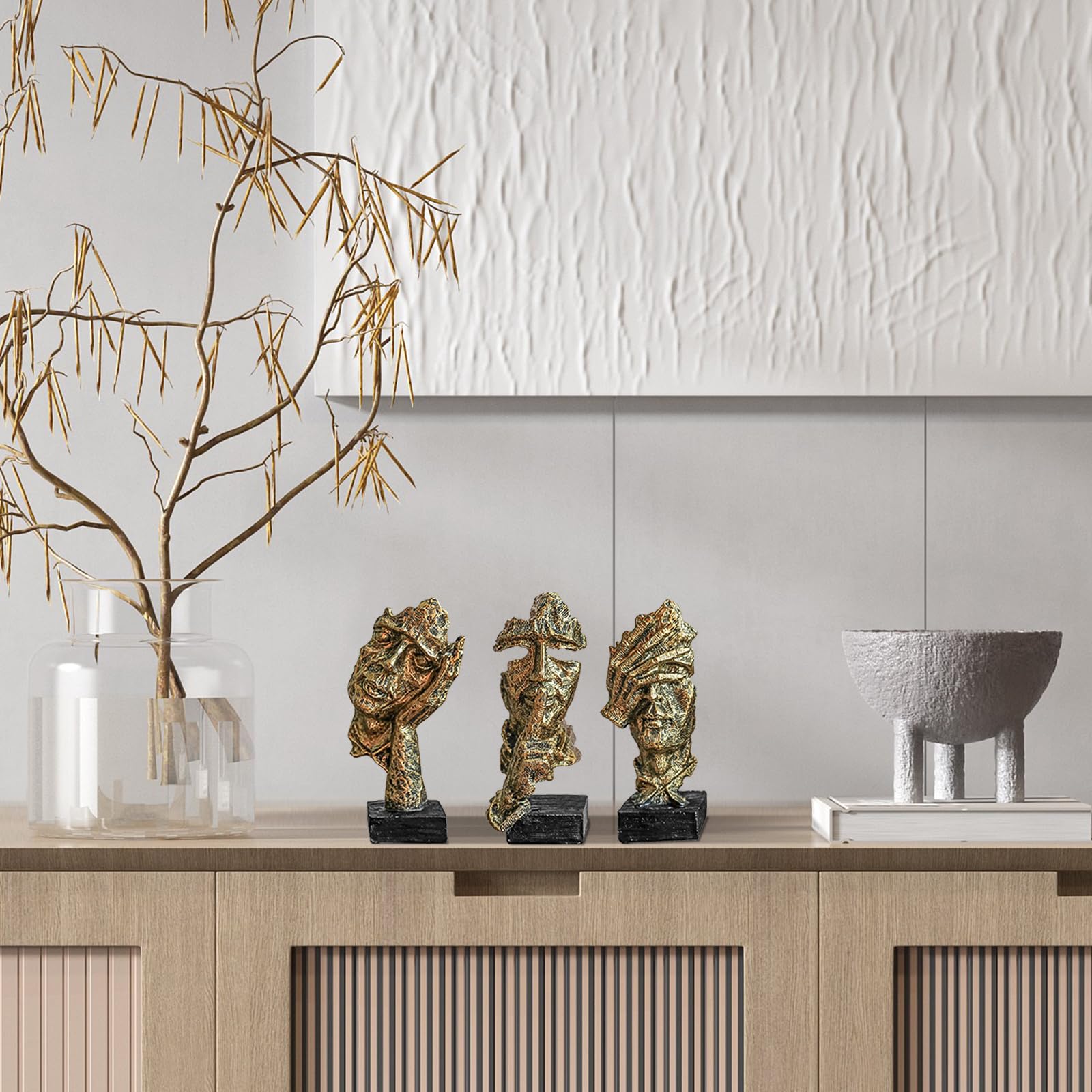 Figurine d'art abstrait moderne, statue de penseur, décoration en résine dorée pour maison et bureau