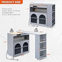 Vista 145 de LUMISOL Carrito de isla de cocina con ruedas de bloqueo con 2 cajones y 4 gabinetes, isla de cocina rodante con estantes ajustables, mesa de madera