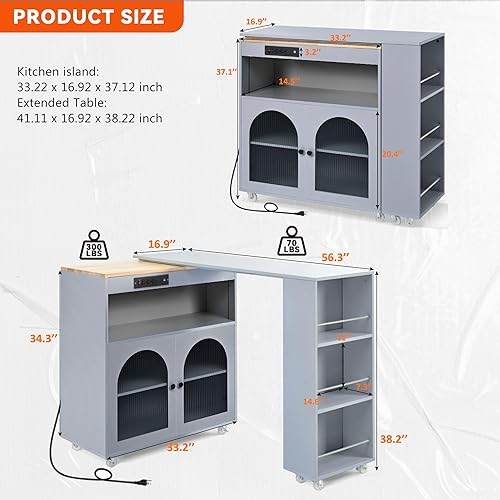 Miniatura 145 de LUMISOL Carrito de isla de cocina con ruedas de bloqueo con 2 cajones y 4 gabinetes, isla de cocina rodante con estantes ajustables, mesa de madera