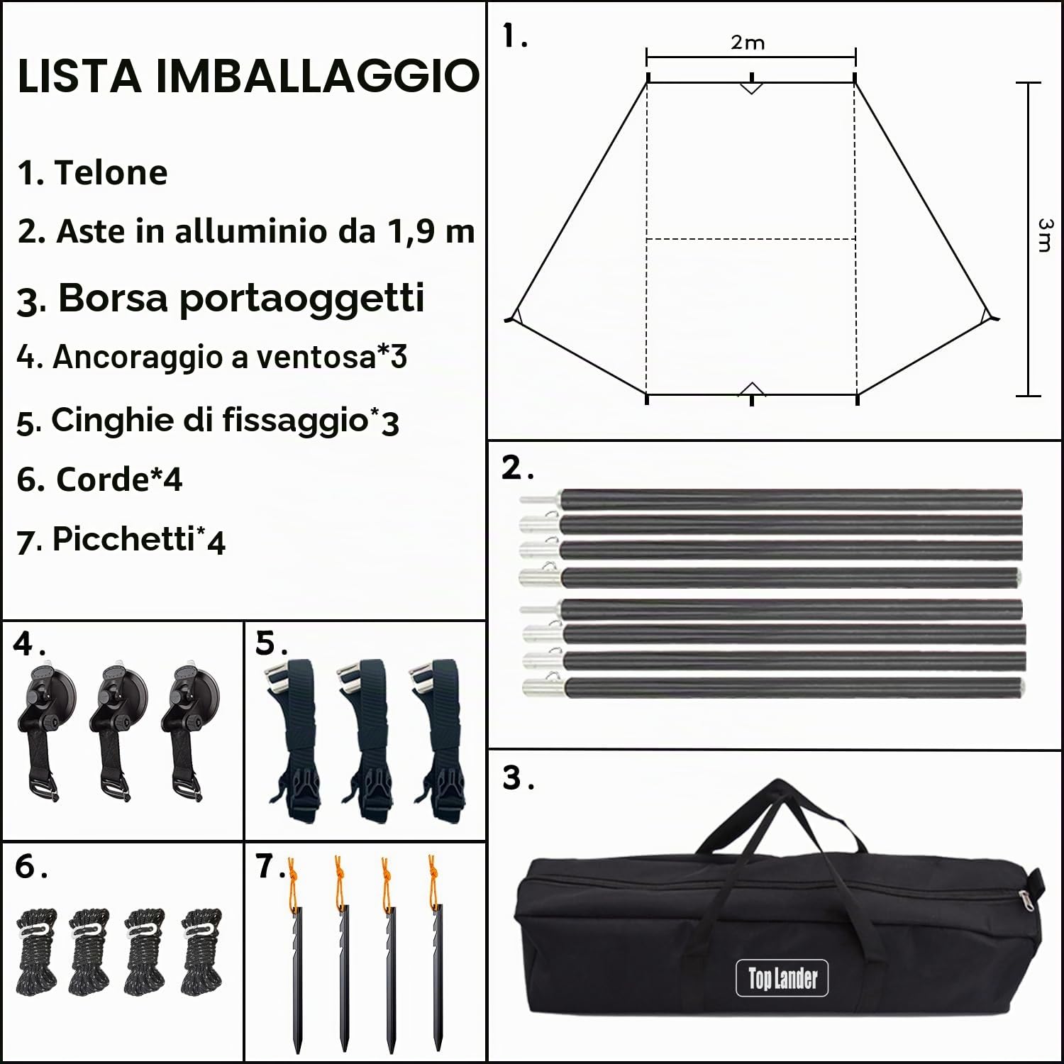 Tenda da sole impermeabile per auto, 8000 mm, resistente ai raggi UV, per furgoni, camper, roulotte, campeggio, SUV