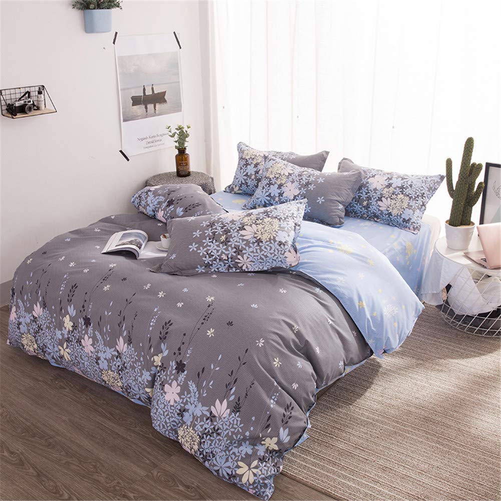 Housse de couette microfibre 180x220cm parure lit gris 4 pièces drap taie DOTBUY