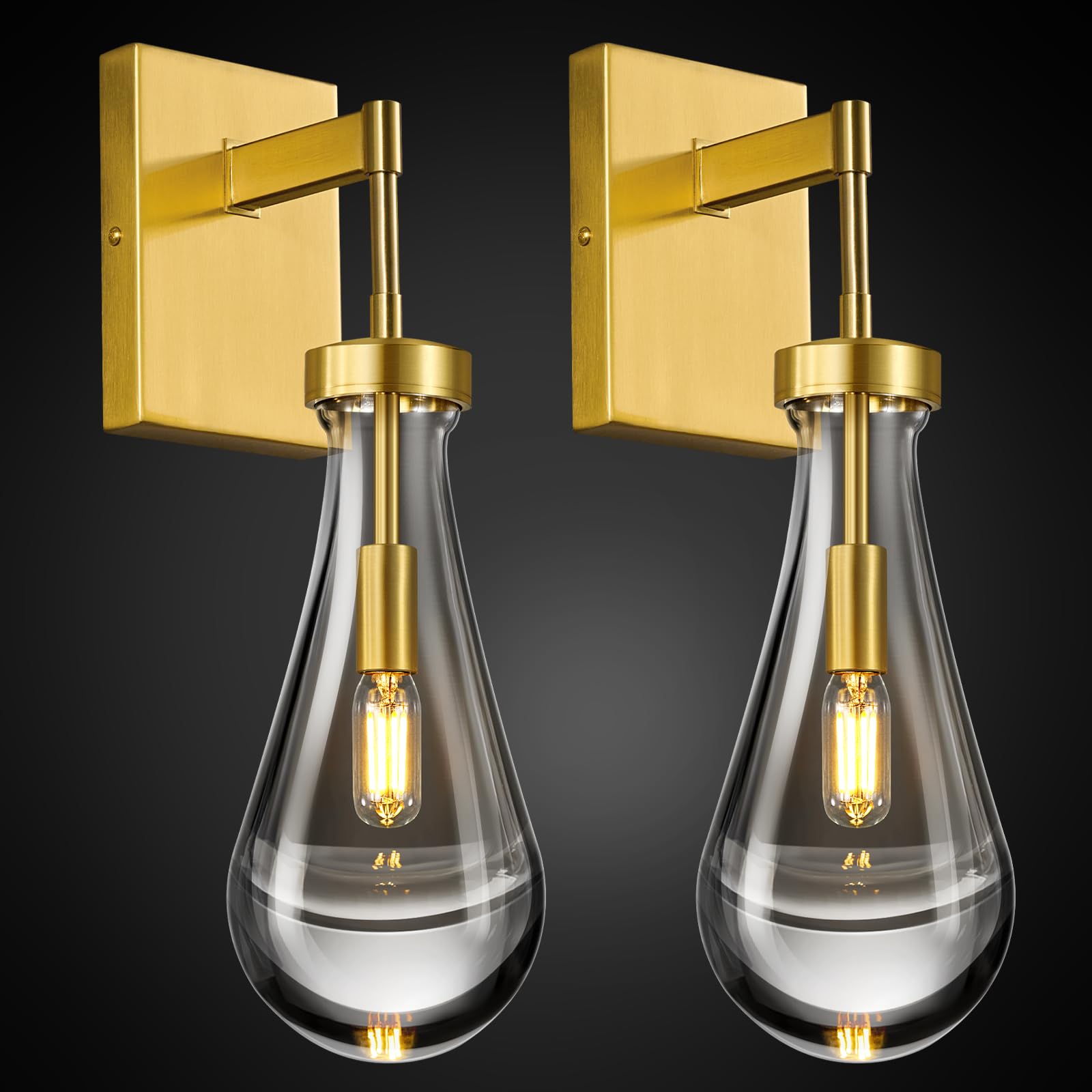LIANGMH Raindrop Wall Sconces Set of Two Gold Sconces Wall Decor Modern Wall Lighting Glass Bathroom Sconces Indoor Vanity Light Wall Lamp for Bedroom