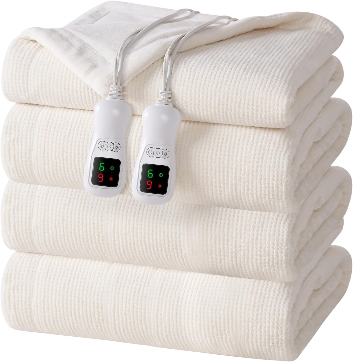 Electric Heated Blanket Queen Size, Washable Blanket Warmer with Dual Control for Home for Adults, Super Cozy Soft Fabric, 84" x 90", 9 Heat Levels, 1-9H Auto-Off, ETL Certified, Cream