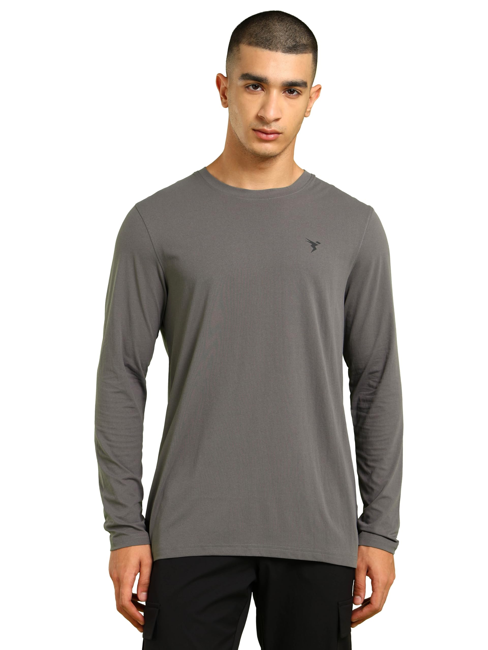 TECHNOSPORTMens Cotflex Crew Neck Solid Full Sleeve T-Shirt for Gym, Workout, Sports and Regular Use, Cotton Like Feel, SPF50+