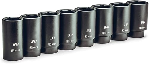 Capri Tools Juego de llaves de vaso de impacto profundo Jumbo de 1/2 pulgada, 29 a 1.417 in, métricas, 8 piezas