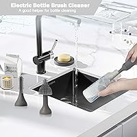 Vista 2 de Juego de cepillos eléctricos para biberones con limpiador de cepillo eléctrico recargable y cepillos de silicona reemplazables y cepillo para Gris