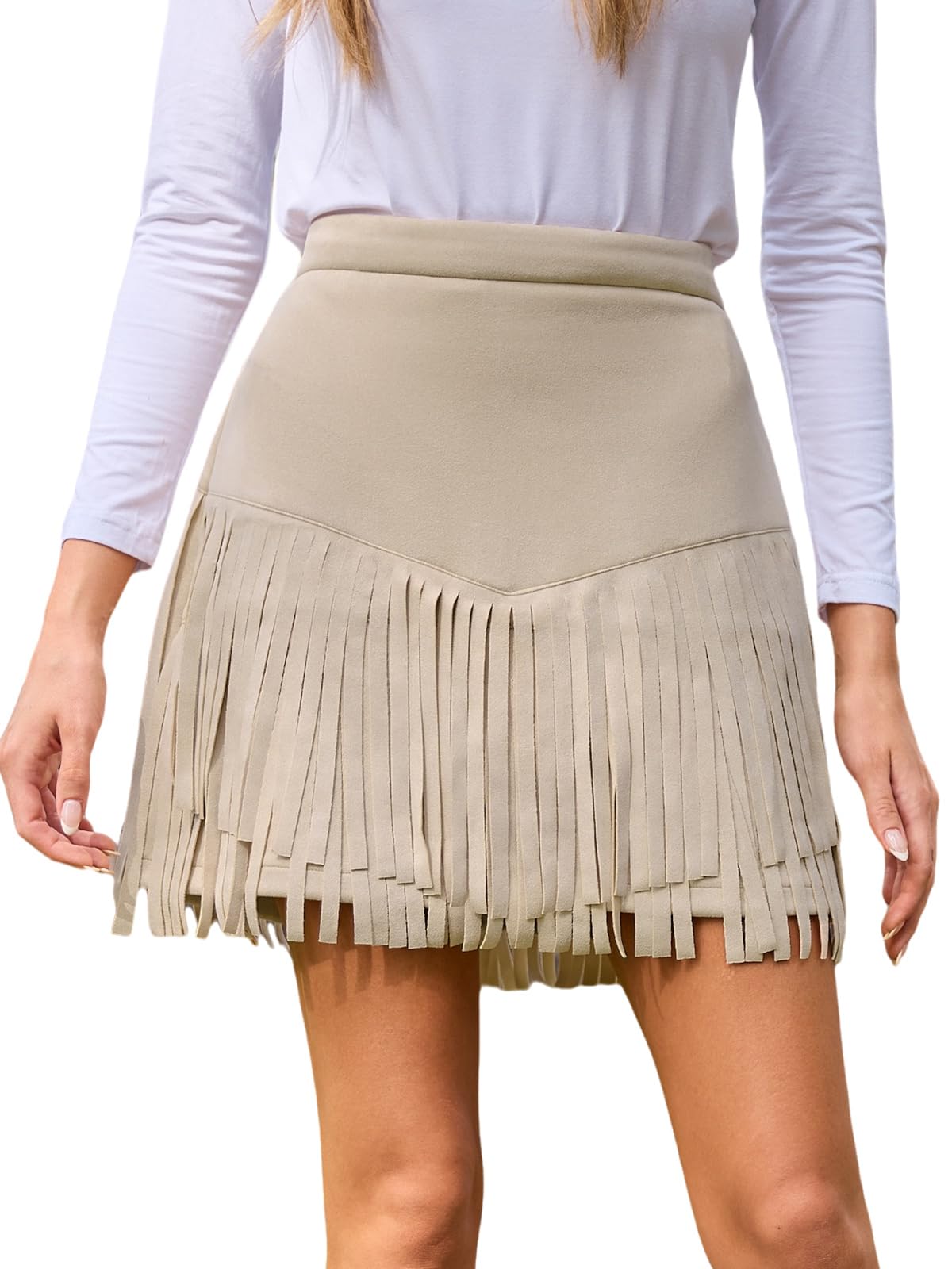 Amazon.com: CUPSHE Women's Faux Suede Fringe Mini Skirt Suede High