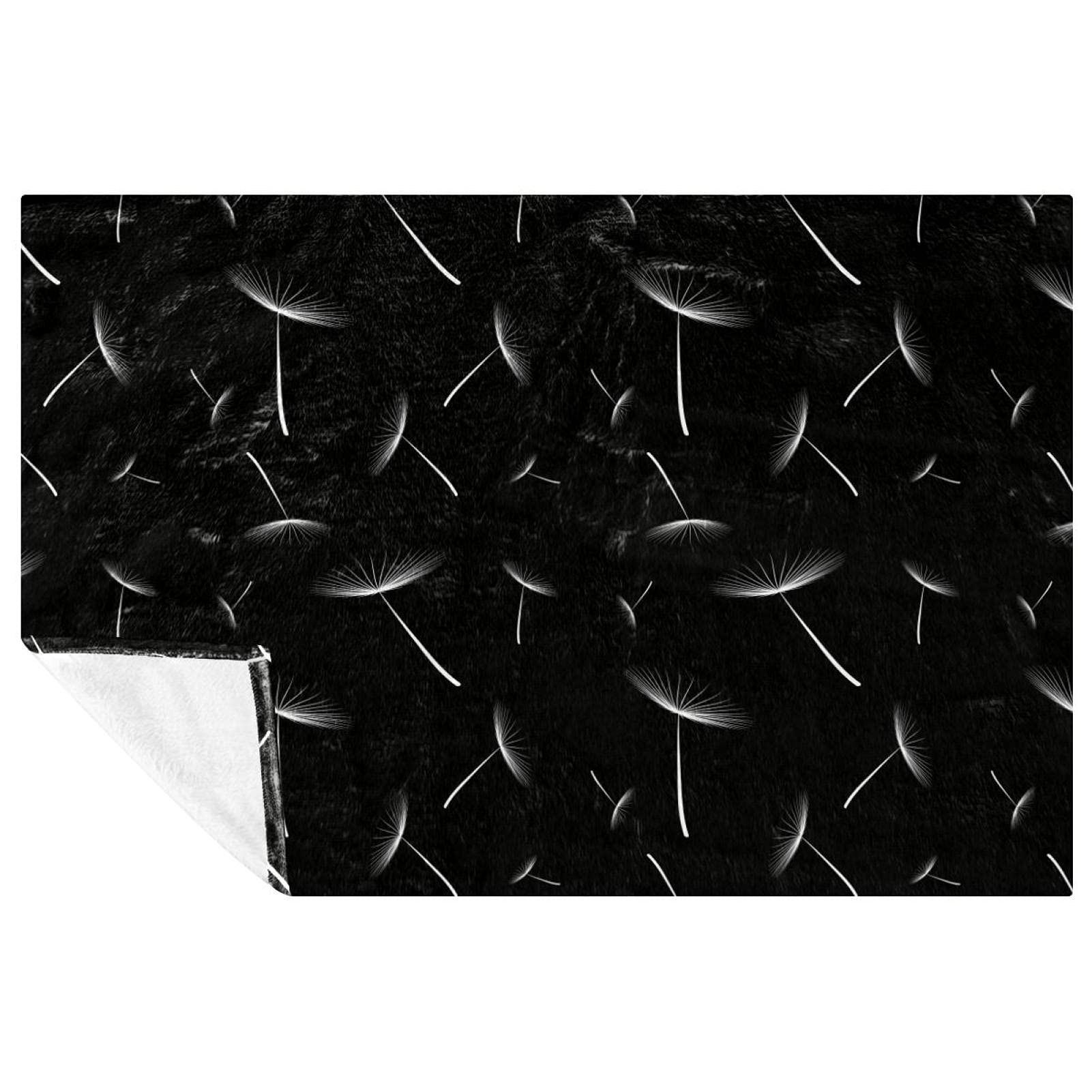 Couverture pissenlits noire anti-froid pour canapé et lit