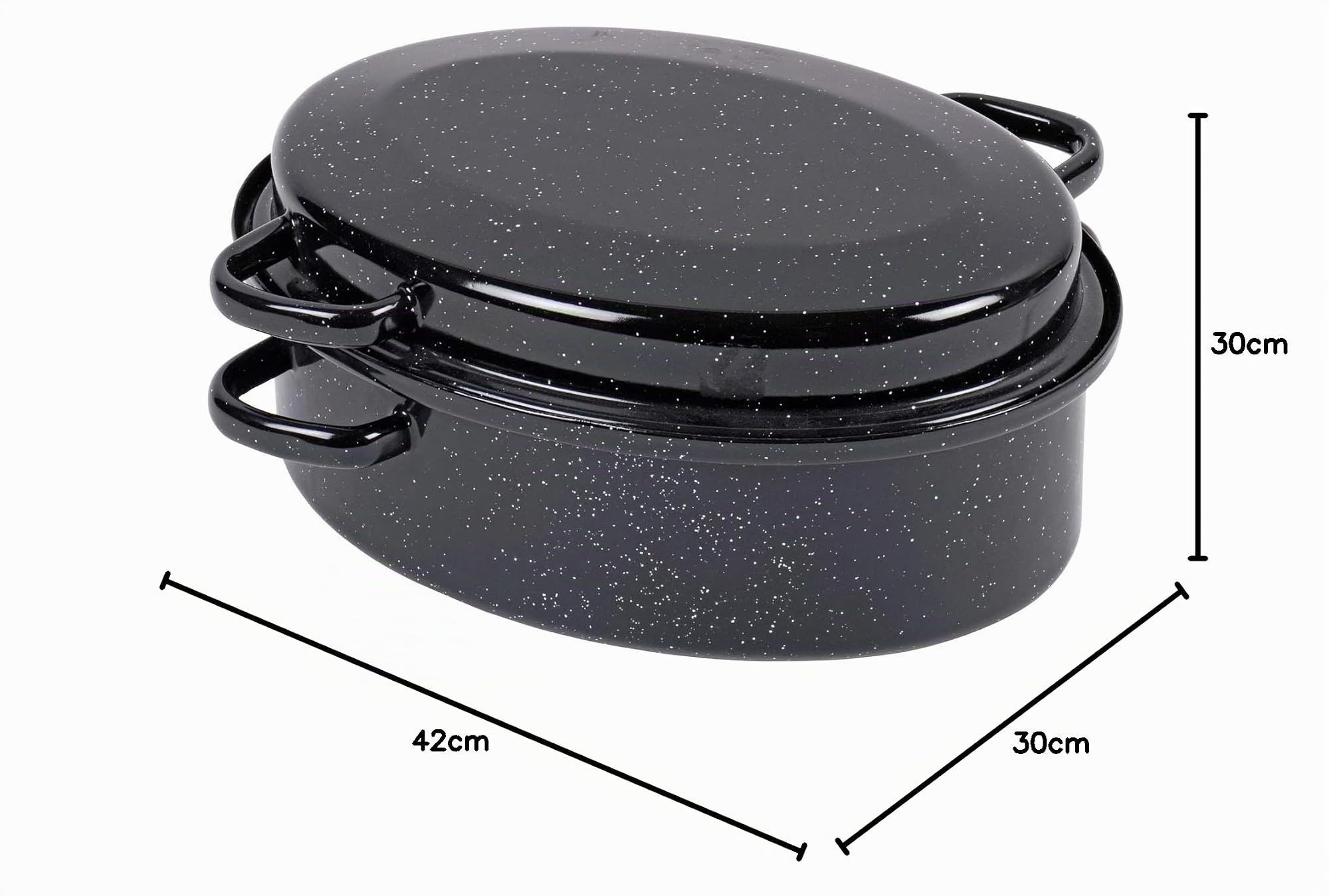 Krüger Gansbräter in schwarz/weiß gesprenkelt, Emaille, 42 cm