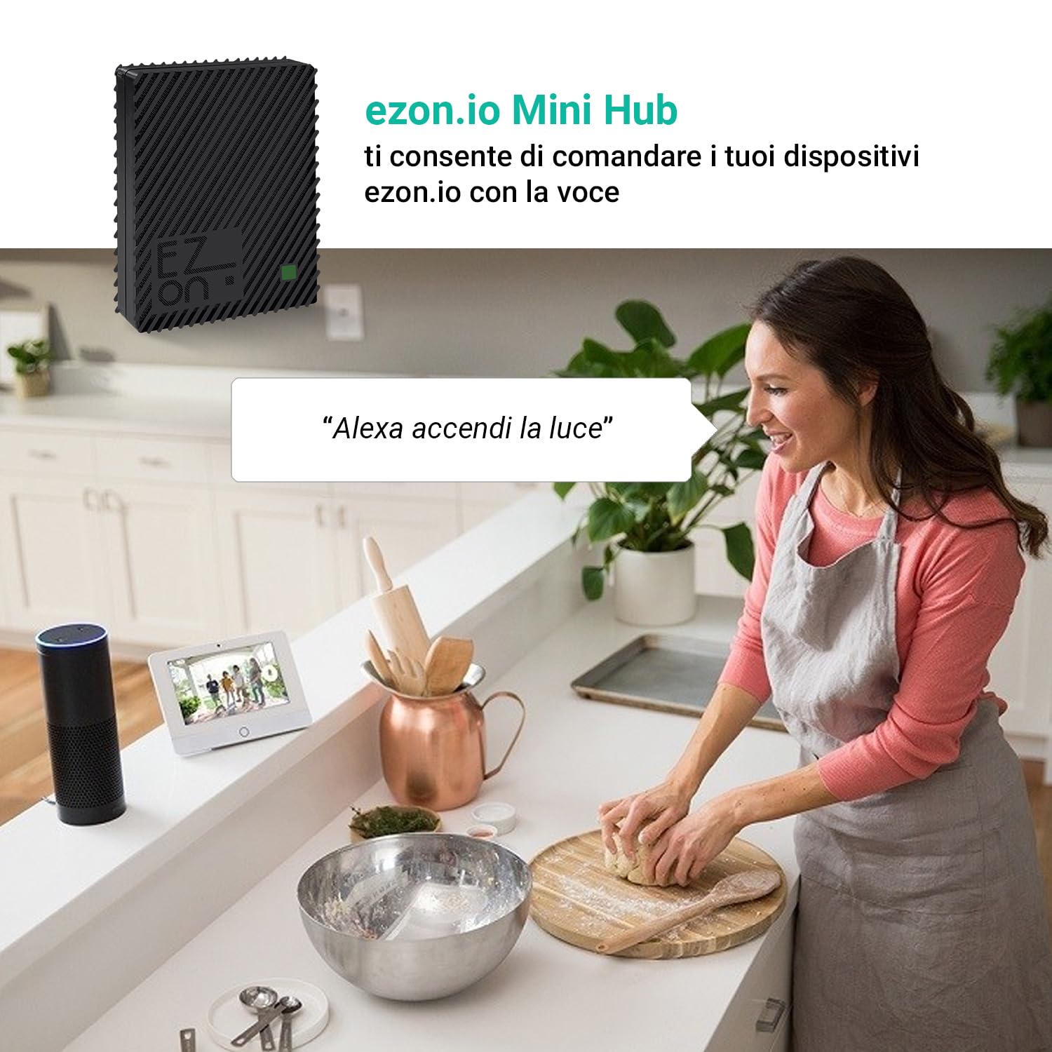 Ezon Smart Home - Mini Hub - Hub Smart per il Controllo Remoto e/o Vocale dei Dispositivi Domotici Ezon.io con Alexa e Google Home