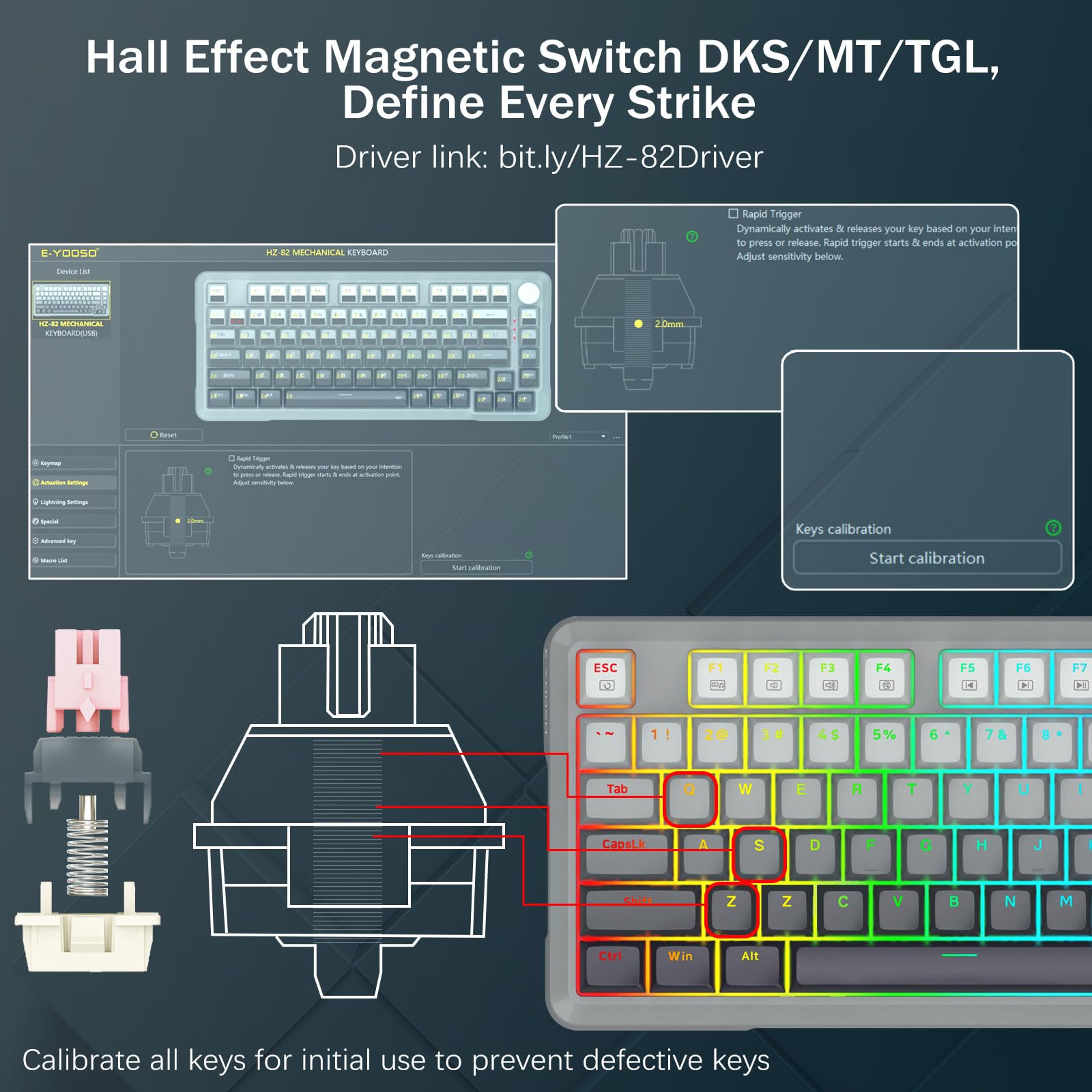Amazon | ラピッドトリガーゲーミングキーボード ホール効果磁気 