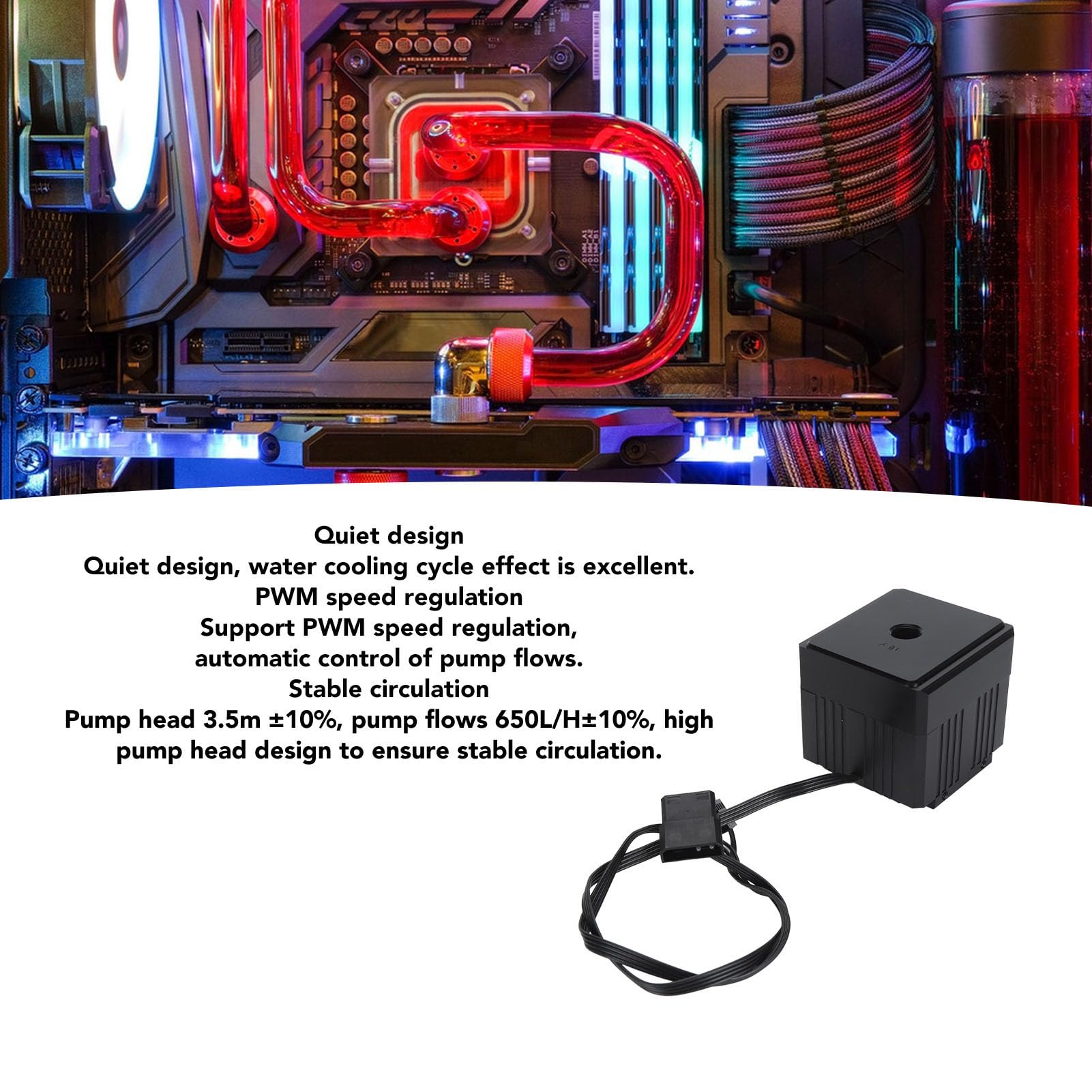 Aramox Pompa Wodna do Chłodzenia PC, 650L/H 12V 5W PWM