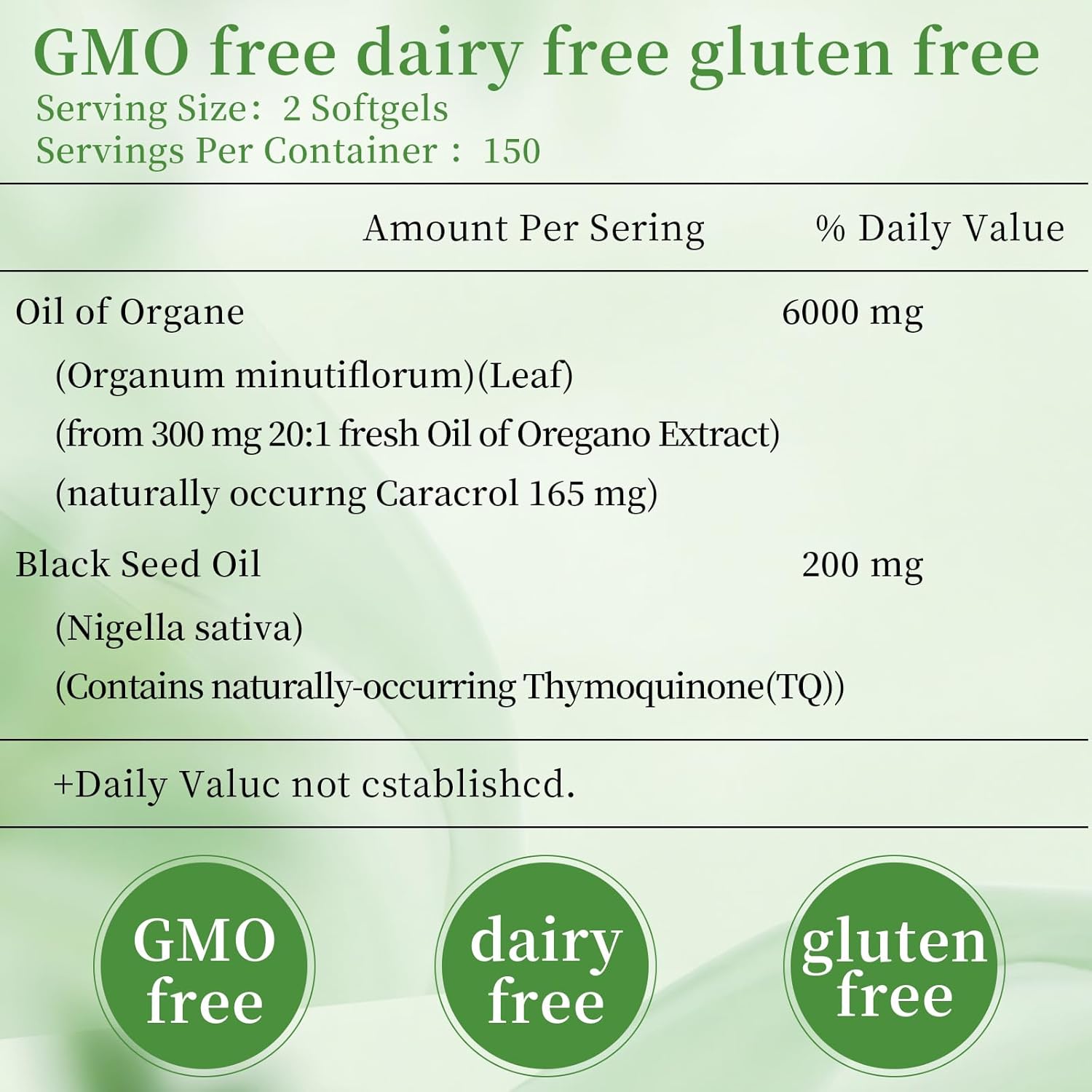 Oil of Oregano with Black Seed Oil,2-in-1 Oregano Oil Capsules Organic,6000mg Per Serving,300 Softgels,4X Strength Carvacrol & Thymoquinone,Non-GMO,Gluten Free & Immune Support - Image 2