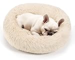 Dogs Bed for Small Dogs, Anti-Anxiety Washable Round Bed (Light Grey, 24.0" L x 24.0" W x 8.0" Th)