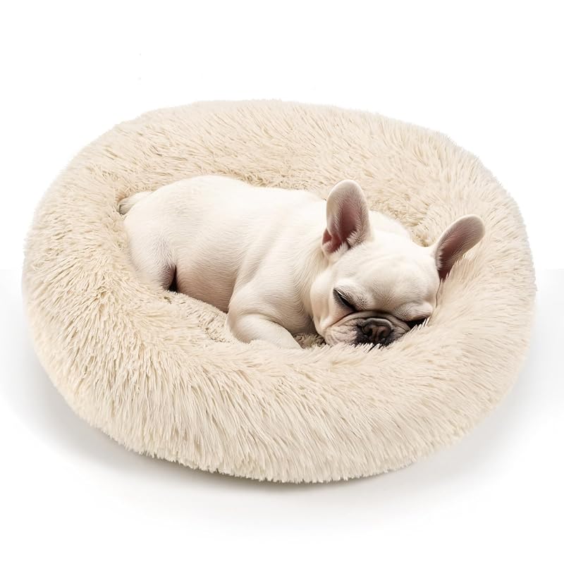 Cama redonda para cães pequenos e gatos Hoewina, plush com base antiderrapante, Light Brown, 60,96 x 60,96 x 20,32 cm