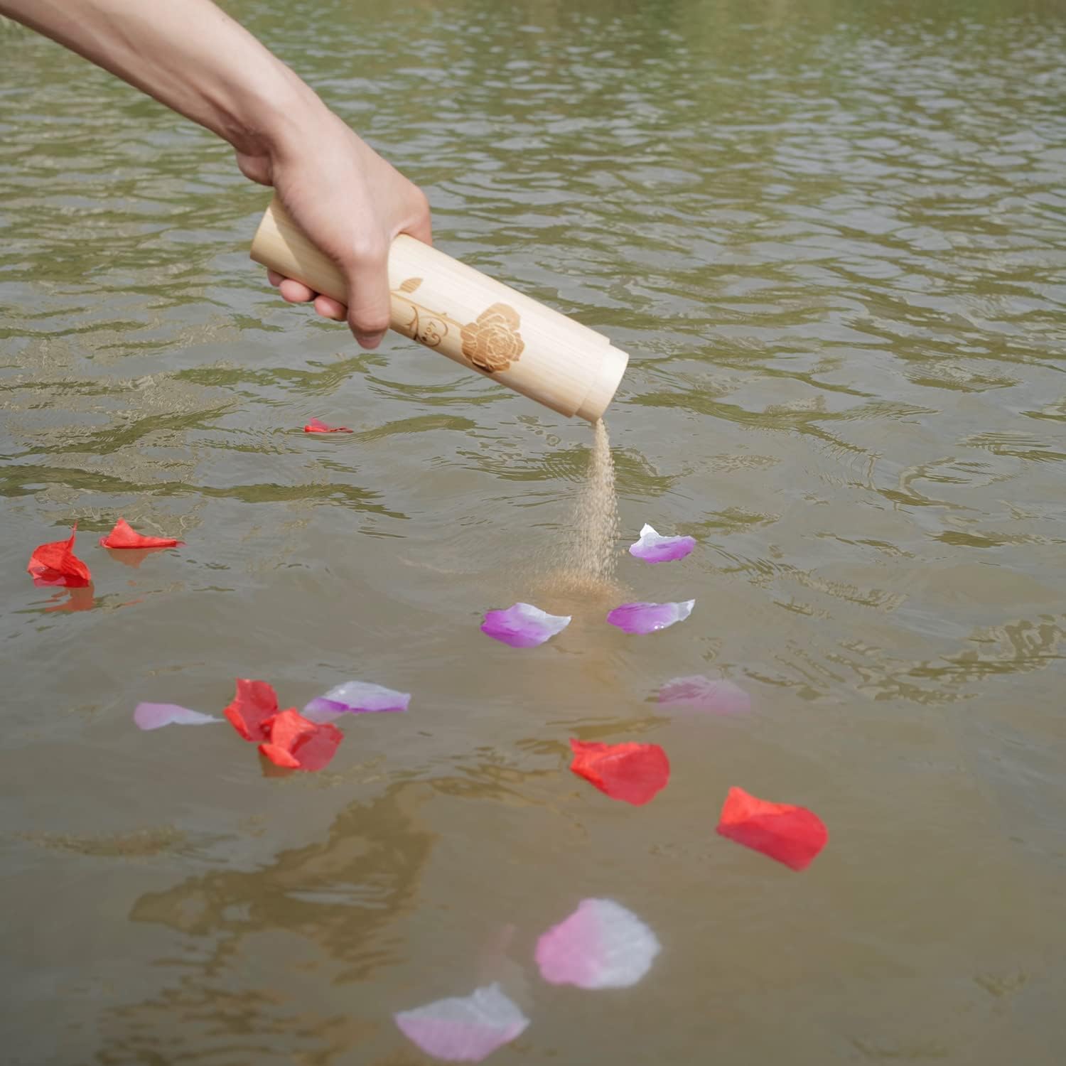 Up to 220 lbs Large Cremation Urns and Set of 4 Small Bamboo Scattering Urns for Adult Male Female Human Ashes, Decorative Urn and Spreading Ashes Urn Tube with Velvet Bag(Rose of Love)