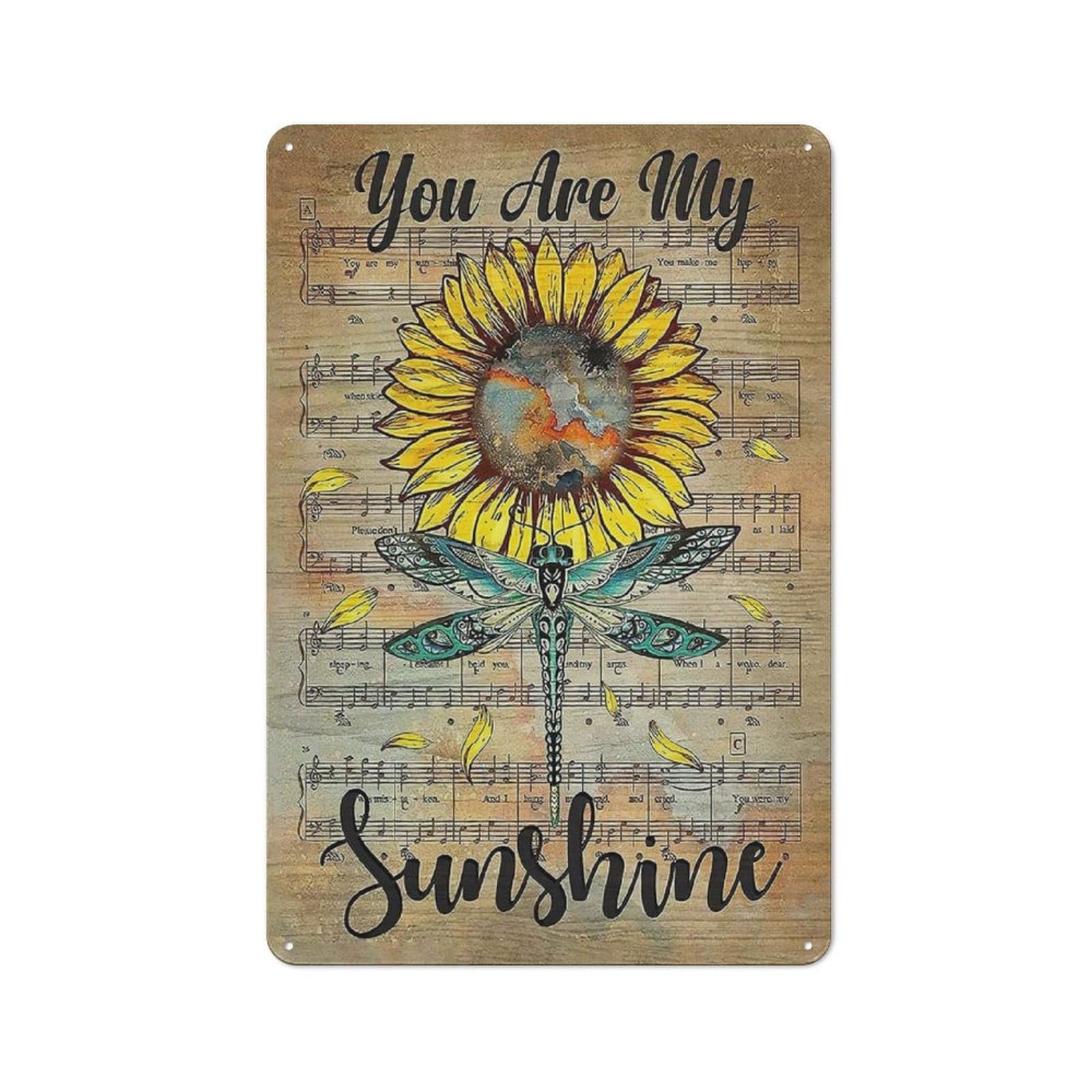 Sitrmgh Sign Metal Tin Dragonfly Sunflower Wall Art Farmhouse Dragonfly Music Note Country Wall Decor Motivational Painting Artwork For Bathroom Bedroom Kitchen Living Room 8X12inch