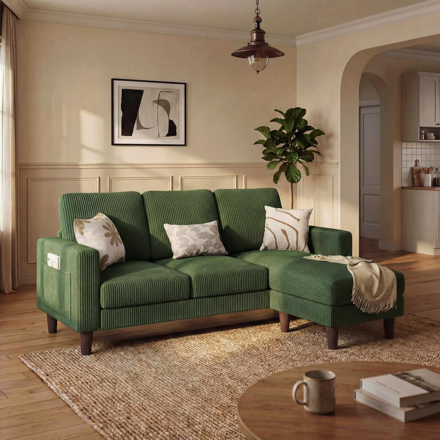 Homall 3 Seat Couch L Shape Sofa with Side Storage Pockage, Sectional Couches with Reversible Ottoma, Upholstered Sofa for Living Room and Small