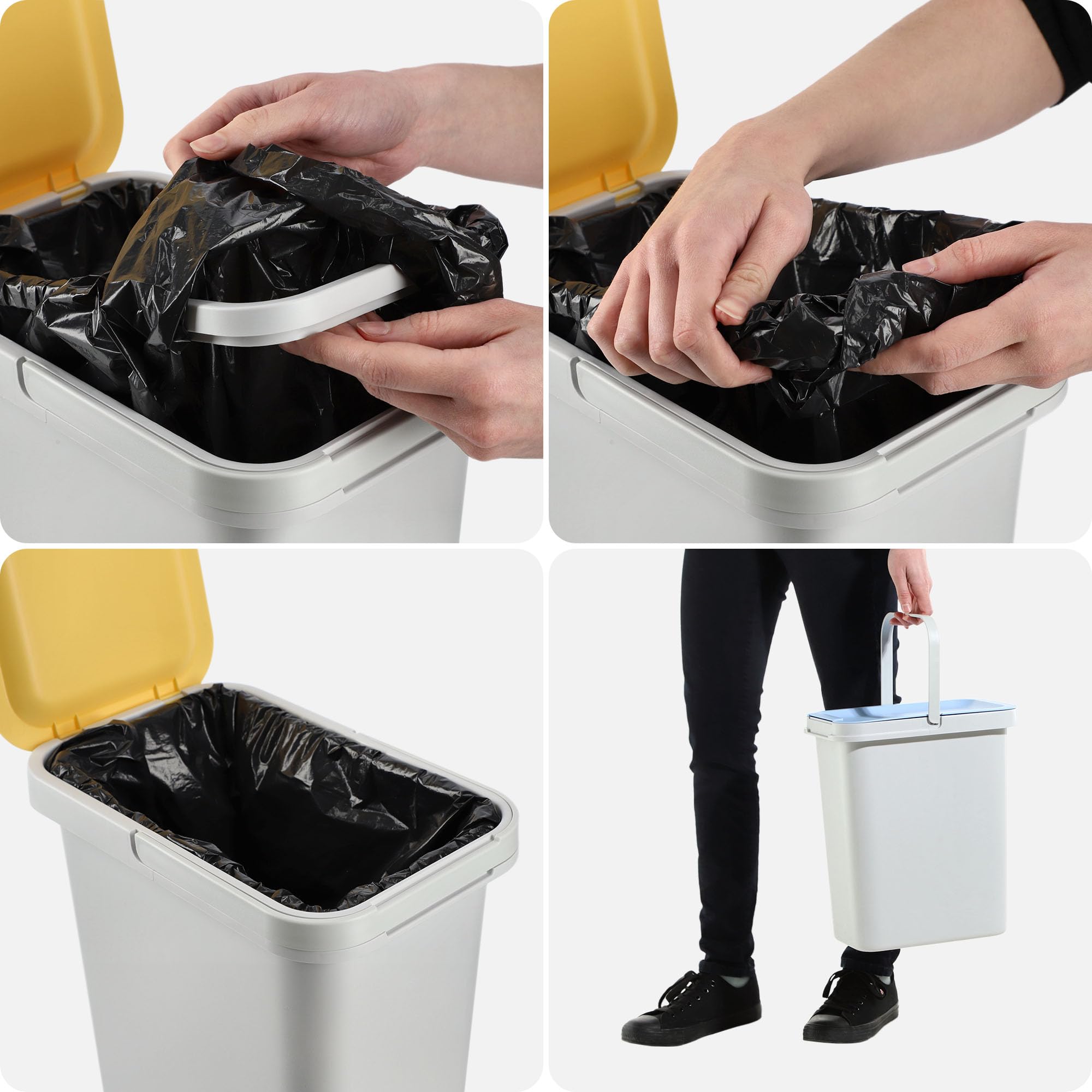 KADAX Set di Pattumiera per Raccolta Rifiuti, Sistema di Raccolta, Robusto Contenitore Con Coperchio Denso, in Plastica (Bianco 4 x 12L)