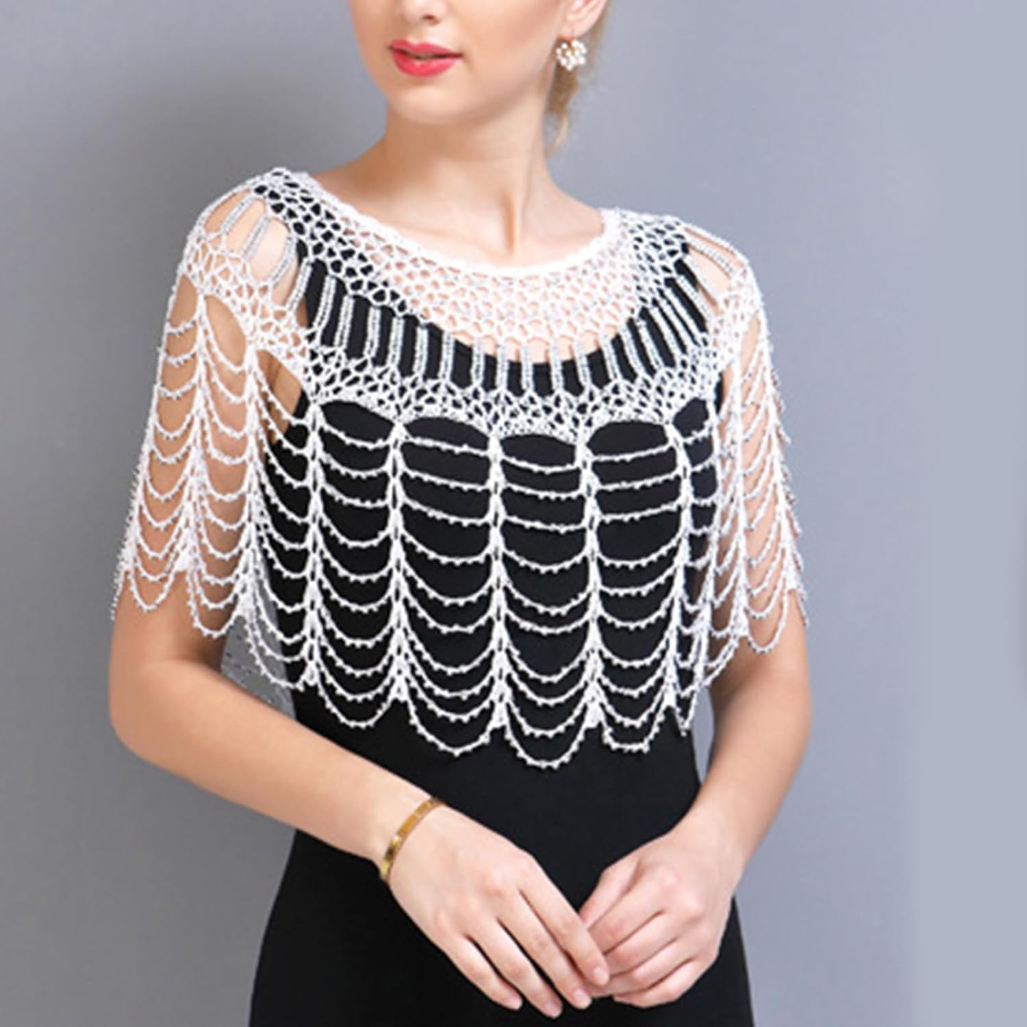 Women's 1920s Beaded Shawl Wrap Evening Cape Shawl for Evening Dresses - Image 6