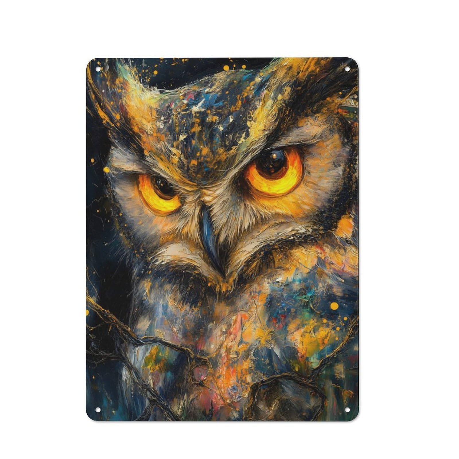 Junmoney Golden Owl Painting Animal Retro Metal Wall Sign 40X30cm For Man Cave Or Games Room, For Man Cave Decor Fans Refreshing A Room In Autumn