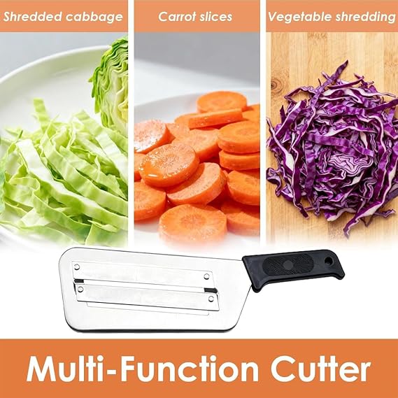 Cabbage Shredder Slicer for Coleslaw Stainless Steel Dual Blade Vegetable Cutter & Julienne Peeler Multifunctional Food Grater Lettuce Shredder for Salad Stir Fry Prep (Black)