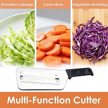 Cabbage Shredder Slicer for Coleslaw Stainless Steel Dual Blade Vegetable Cutter & Julienne Peeler Multifunctional Food Grater Lettuce Shredder for Salad Stir Fry Prep (Black)