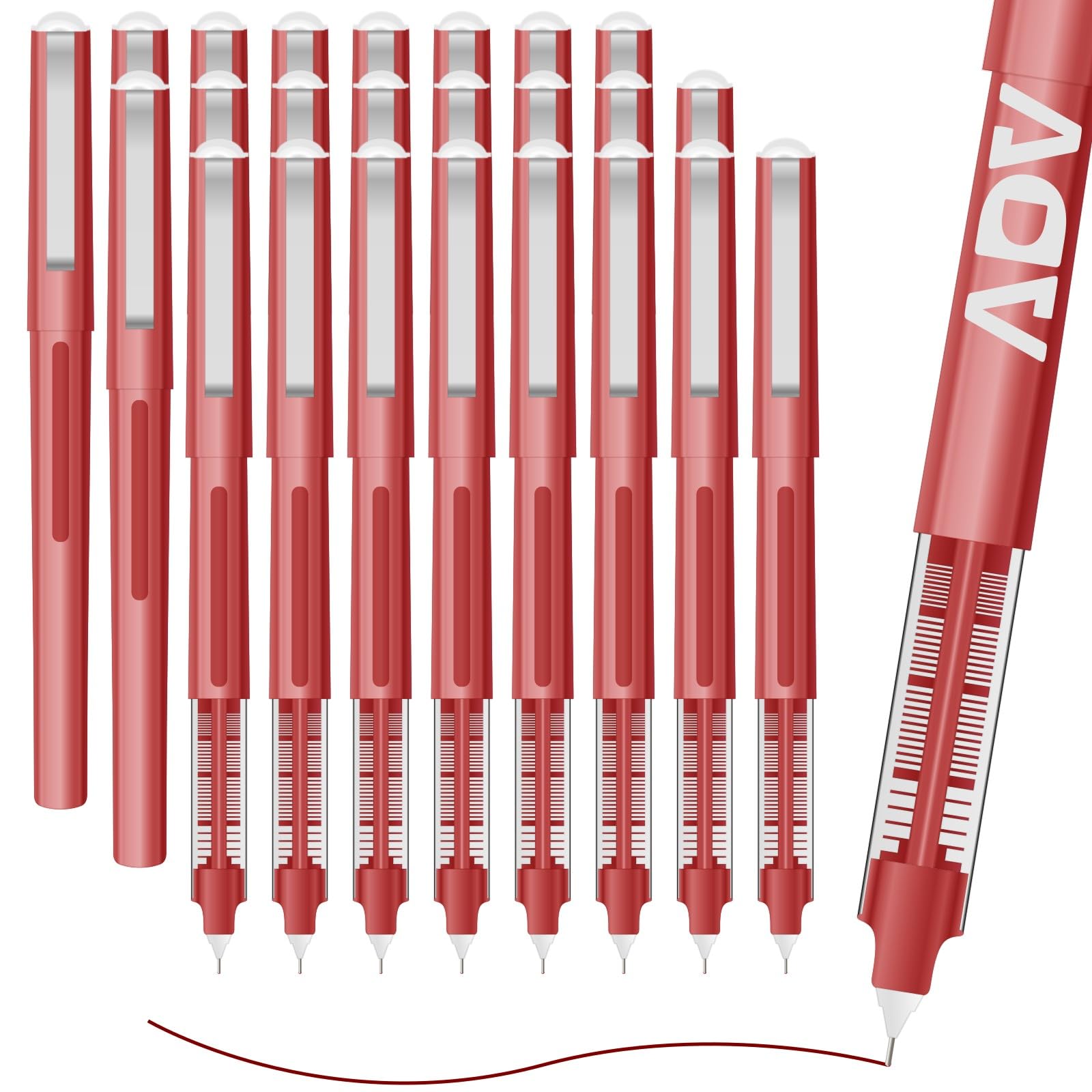 ADV Rollerball Gel Pens 0.5mm Fine Needle Tip Red Ink 24-Pack