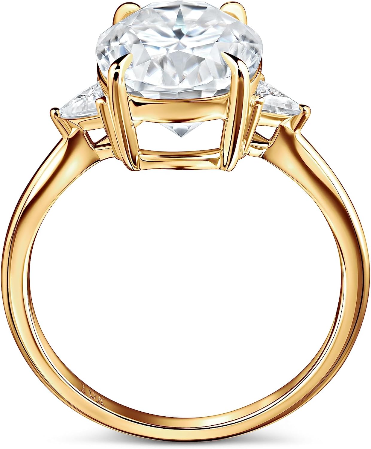 ISAAC WOLF Certified 5.20 Carat 10k Gold Oval Cut with Trillion Side Stones Moissanite Ring
