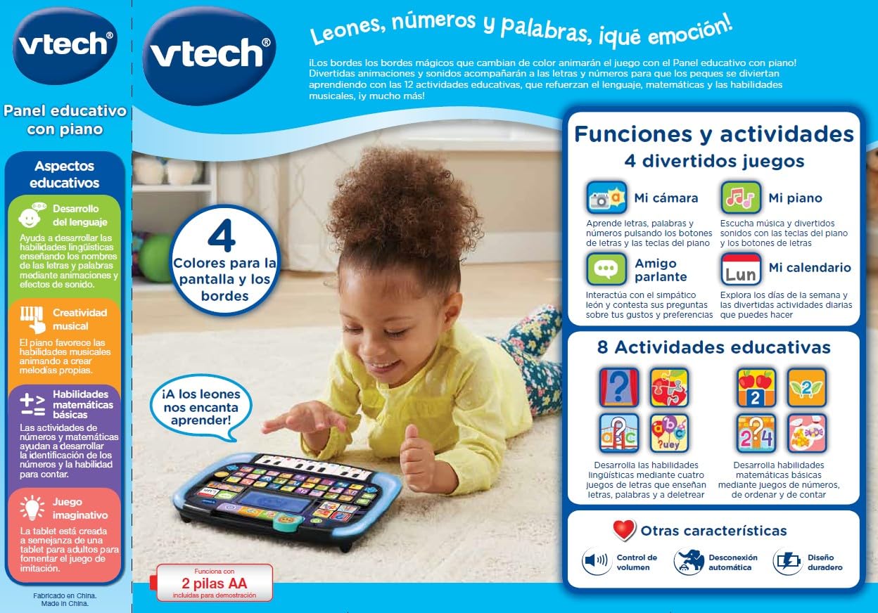 VTech - Panel Educativo con Piano Tablet Infantil Multi-App, Tableta Interactiva y Musical, Juguetes Niños +2 Años, Versión ESP