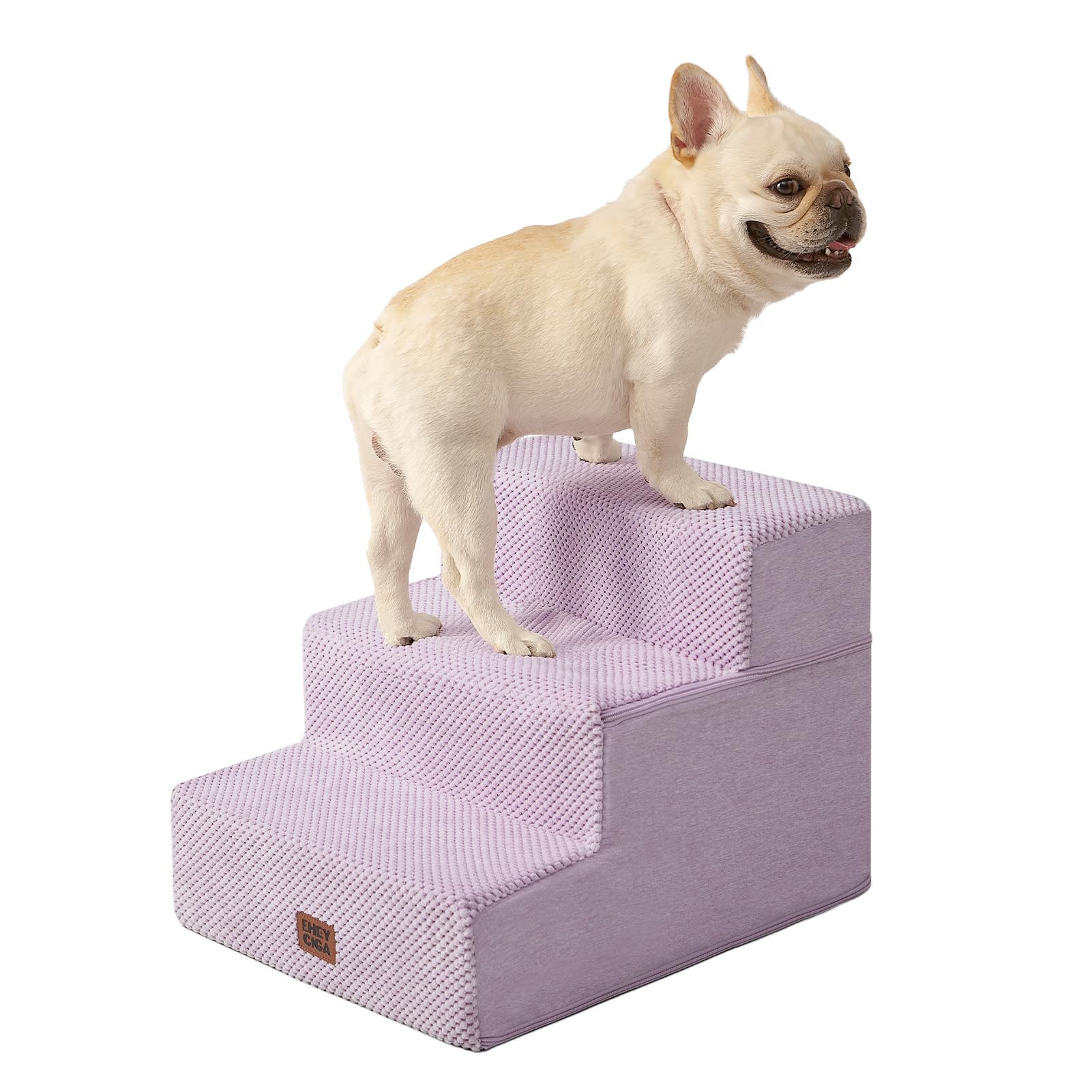 EHEYCIGA Dog Stairs for Small Dogs 13.5" H, 3-Step Dog Steps for Cats, Lilac