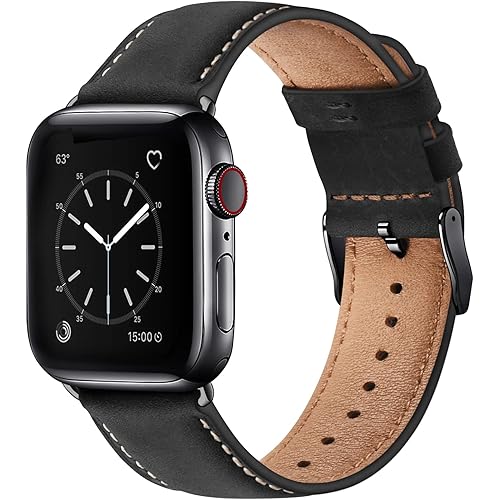 SUNFWR Leather Bands Compatible with Apple Watch Band 49mm 45mm 44mm 42mm for Men Women, Top Grain Genuine Leather Replacement Strap for iWatch Ultra2 Ultra SE2 SE Series 9 8 7 6 5 4 3 2 1