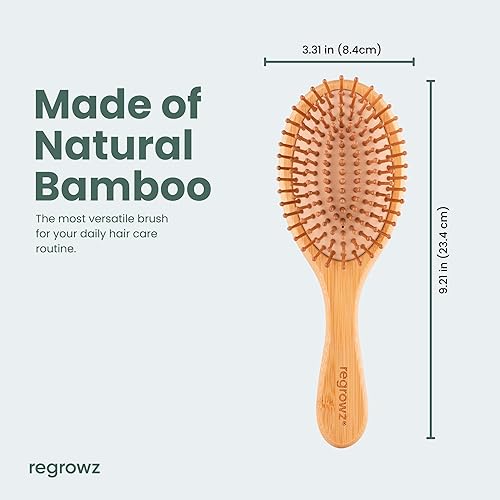 Miniatura 6 de Regrowz Cepillo de pelo de paleta de bambú para mujeres y hombres, cepillo de madera natural para desenredar el cabello y reducir la rotura del