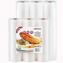 Edihome, Sacchetti Sottovuoto Alimenti, Set 6 Rotoli, 20x300cm + 28x300cm, Buste, senza BPA, non riutilizzabili, Sous Vide, Sigillo del Cibo, Sacchi, Plastica (6 Rotoli 20cm + 28cm)